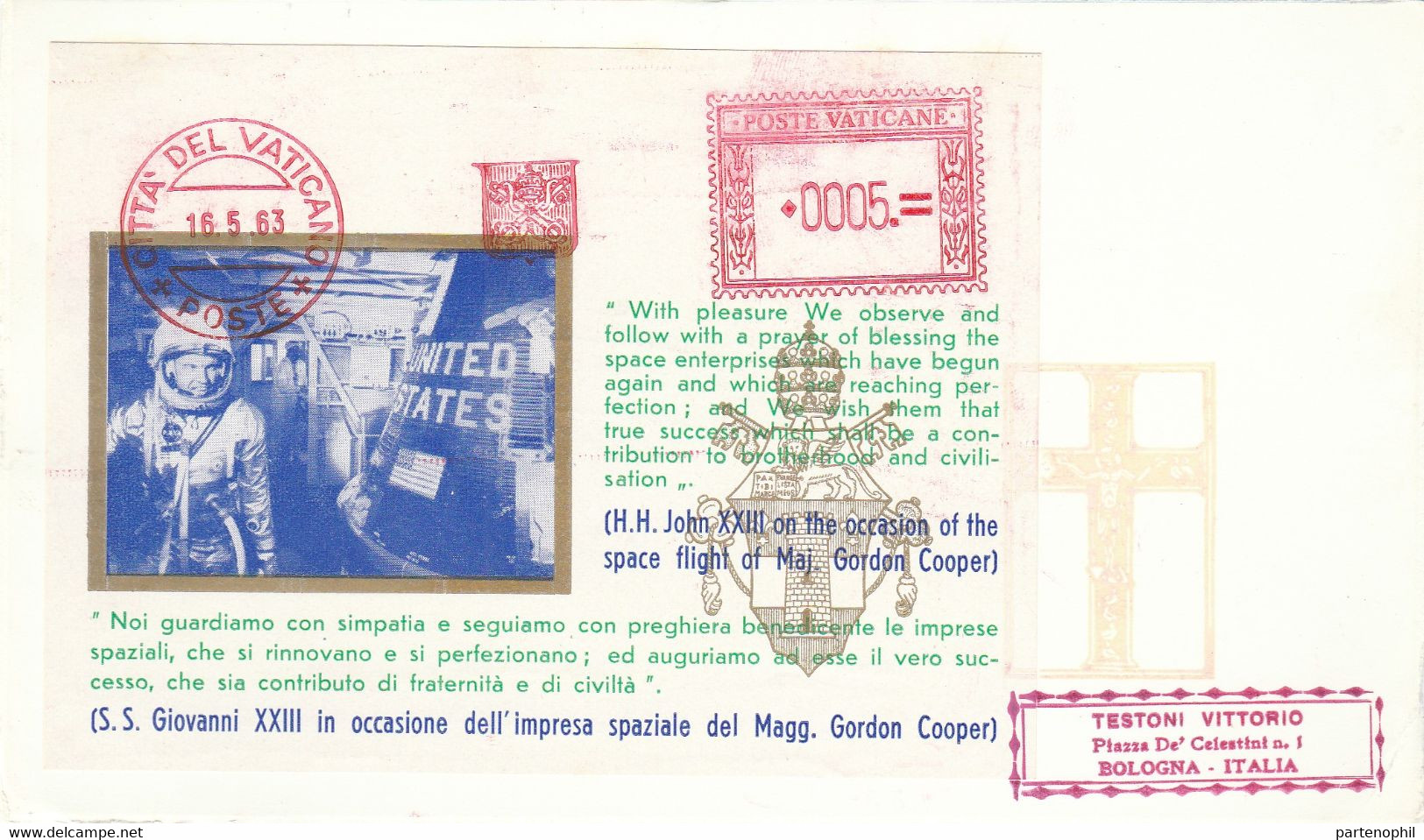 Vaticano 1963- Citta Del Vaticano Lettera  Impresa Speziale S.S. Giovanni XXIII US Gordon Cooper - Briefe U. Dokumente