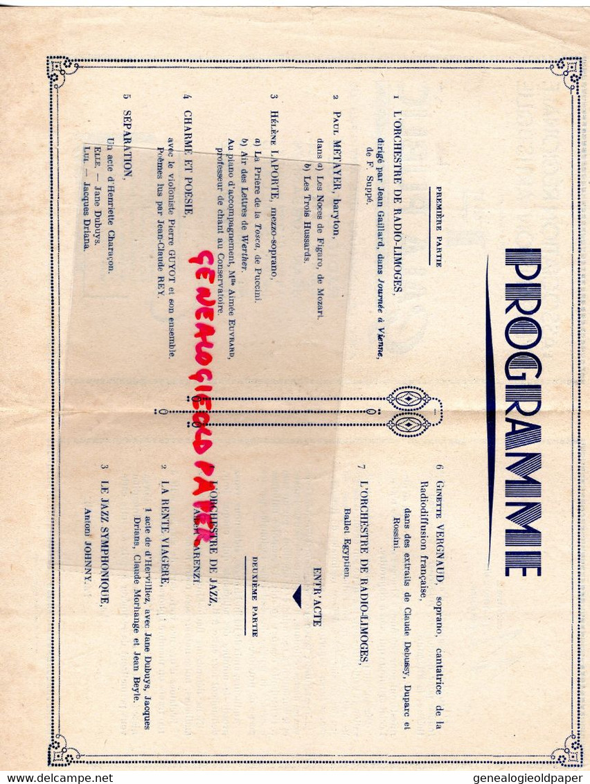 87-LIMOGES-PROGRAMME CIRQUE THEATRE 1948-JEAN DORSANNES-GAILLARD-PAUL METAYER-HELENE LAPORTE-GINETTE VERGNAUD - Programs