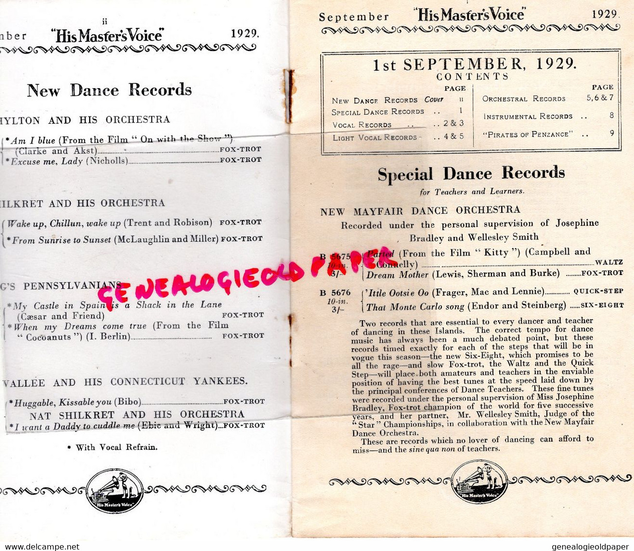 75- PARIS- PROGRAMME HIS MASTER 'S VOICE-1929-NEW RECORDS-CIE FRANCAISE GRAMOPHONE -LONDON- - Programma's
