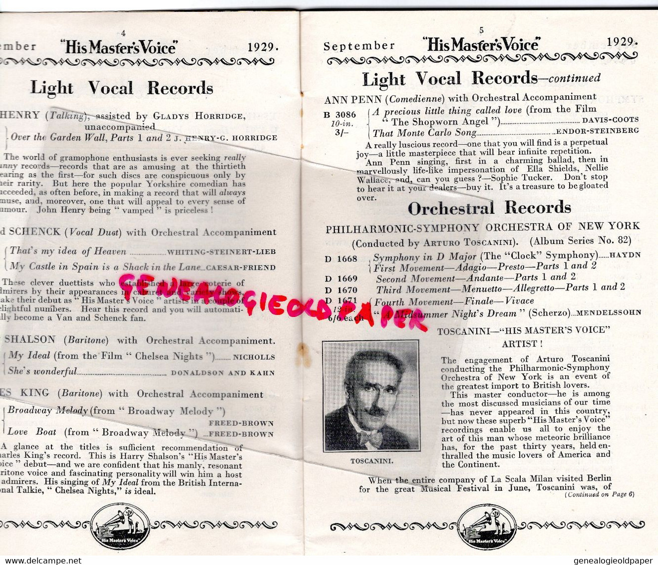 75- PARIS- PROGRAMME HIS MASTER 'S VOICE-1929-NEW RECORDS-CIE FRANCAISE GRAMOPHONE -LONDON- - Programme