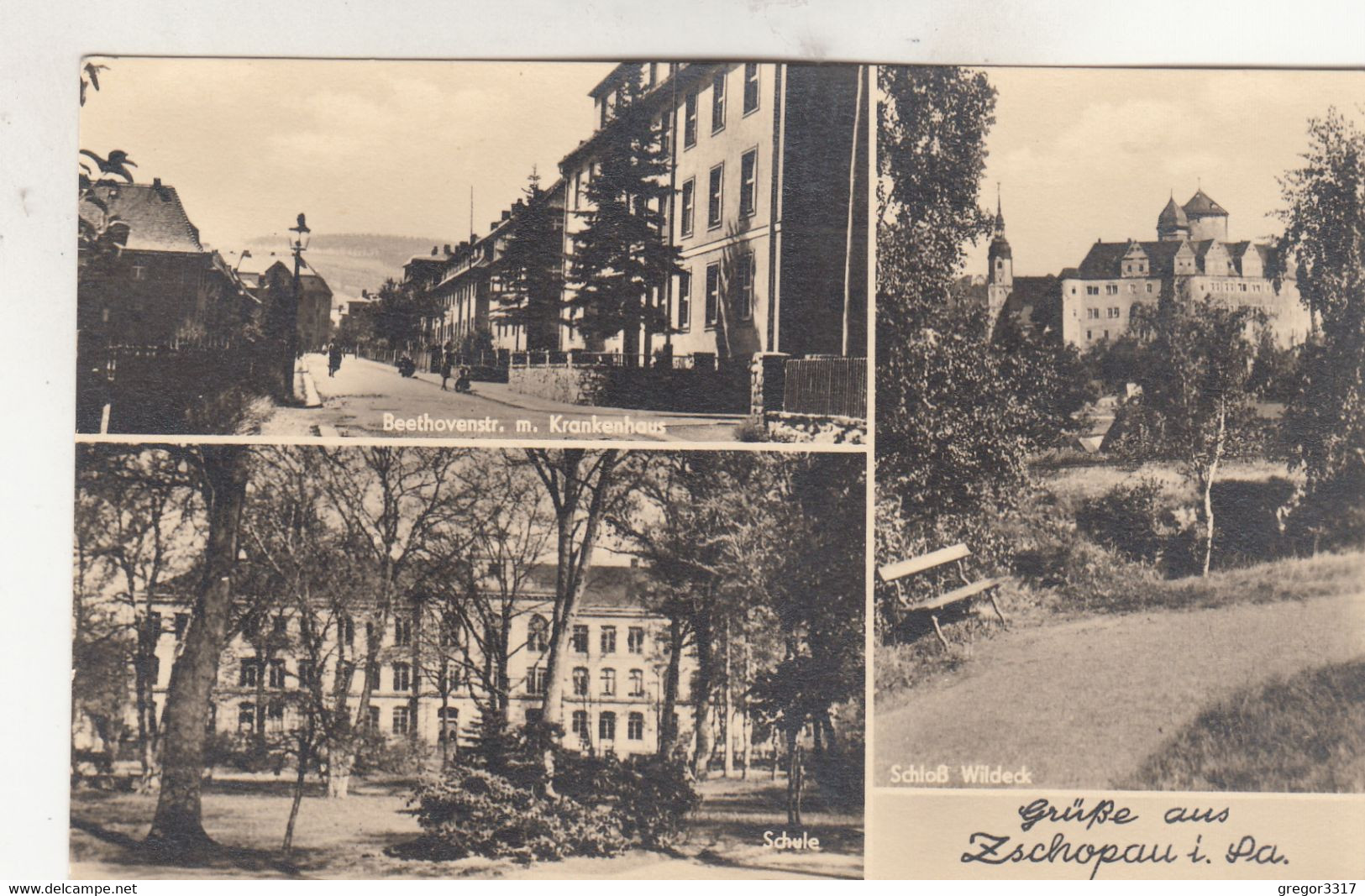 B2664) Grüße Aus ZSCHOPAU I. Sa. - BEETHOVENSTRASSE Mit KRANKENHAUS - SCHULE - Schloß WILDECK Alt ! - Zschopau