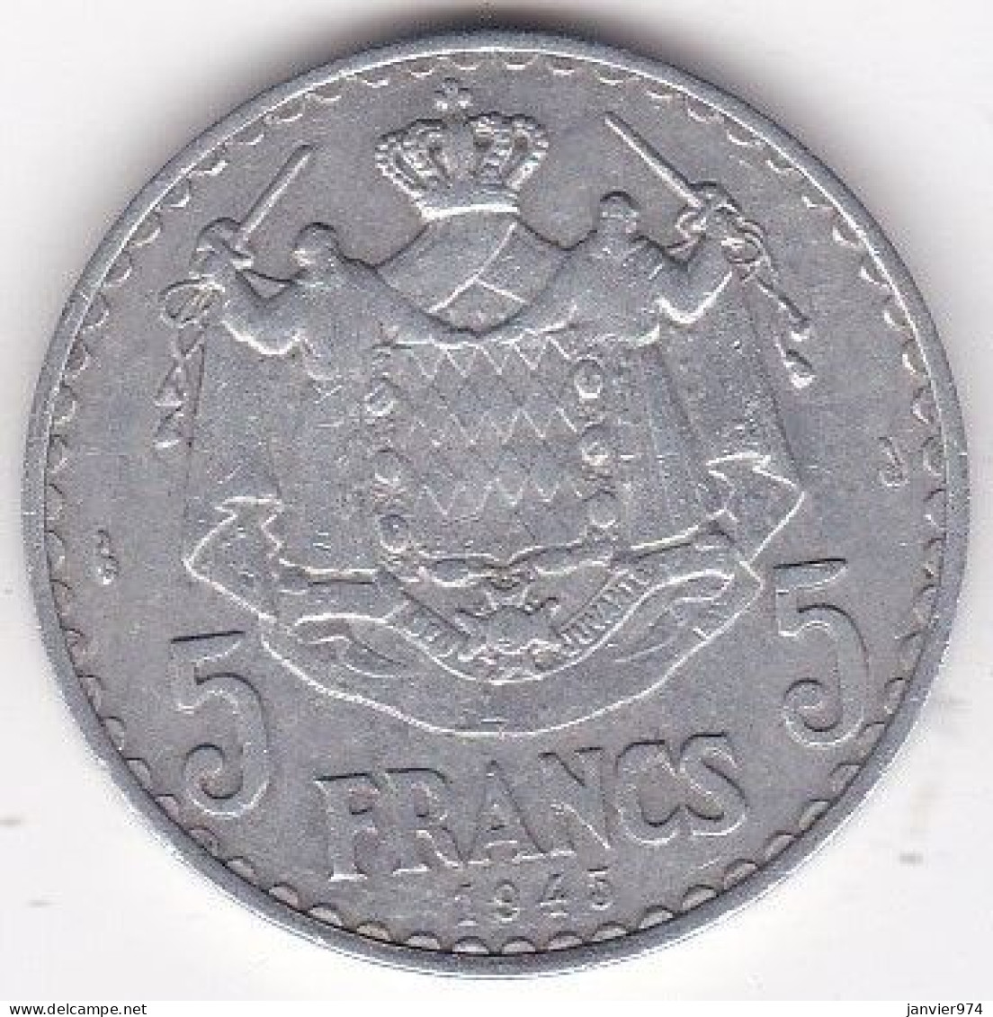 Monaco 5 Francs 1945, Louis II, En Aluminium - 1922-1949 Louis II