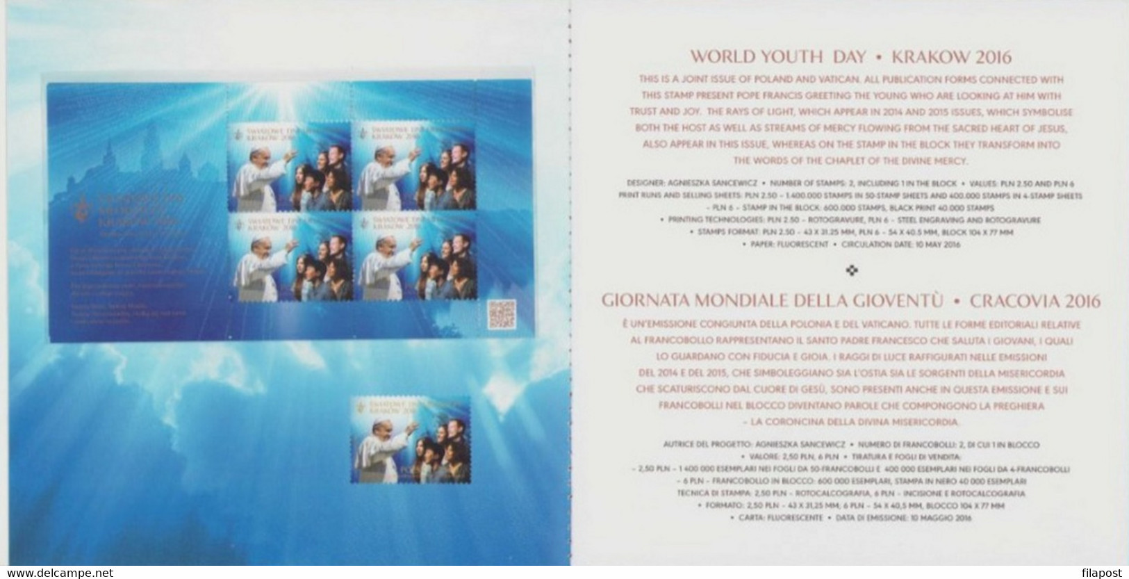 Poland 2016 Booklet / World Youth Day Pope Francis, Joint Issue With Vatican Post / 2 Blocks + Sheet MNH** - Hojas Completas