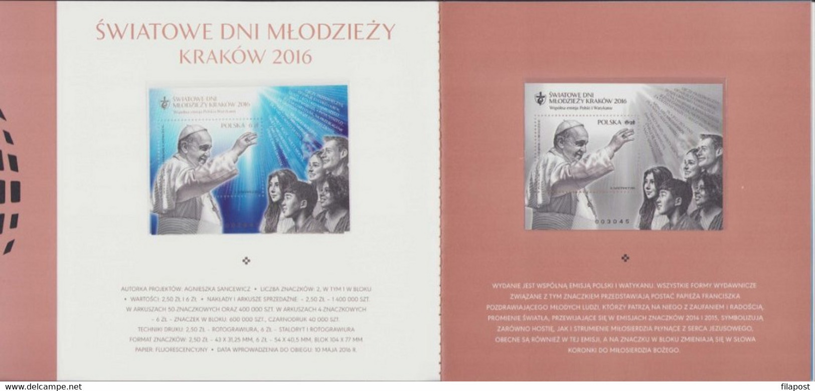 Poland 2016 Booklet / World Youth Day Pope Francis, Joint Issue With Vatican Post / 2 Blocks + Sheet MNH** - Fogli Completi