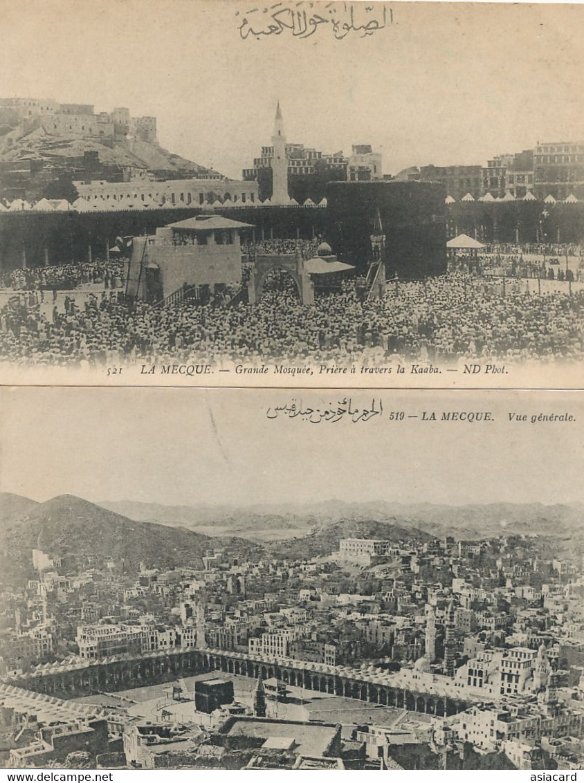 La Mecque Mecca General View And Praying Kaaba Mosque 2 Cards - Arabia Saudita