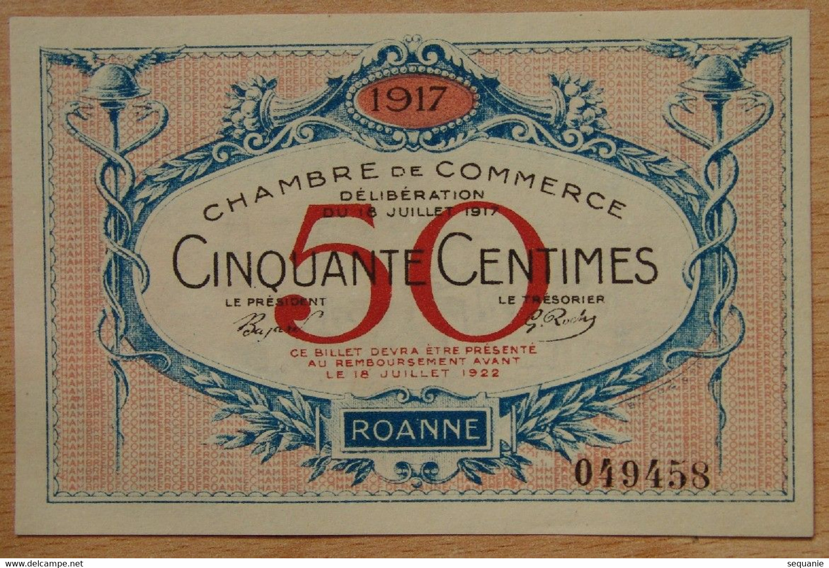 Roanne ( Loire 42) 50 Centimes Chambre De Commerce 18-07-1917 - Chambre De Commerce