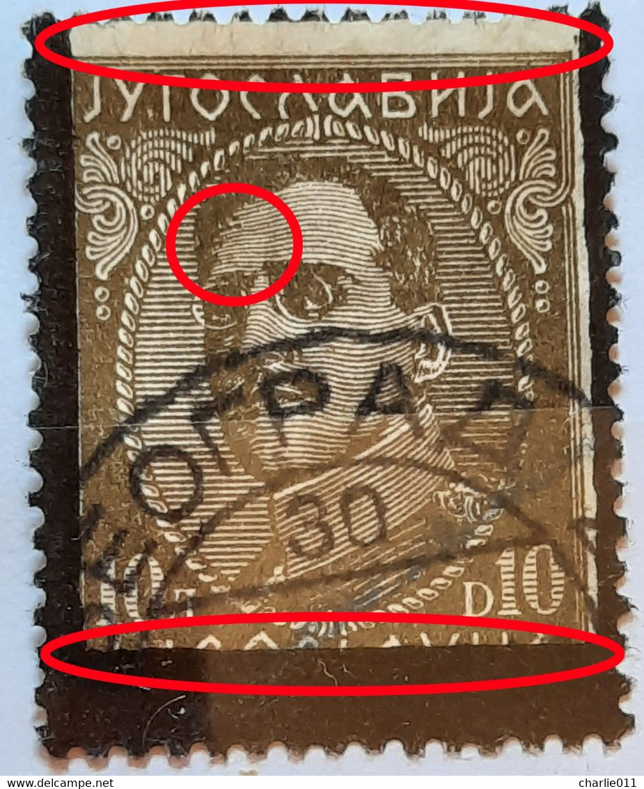 KING ALEXANDER-10 D-BLACK OVERPRINT-ERROR-POSTMARK BEOGRAD-SERBIA-YUGOSLAVIA-1934 - Geschnittene, Druckproben Und Abarten