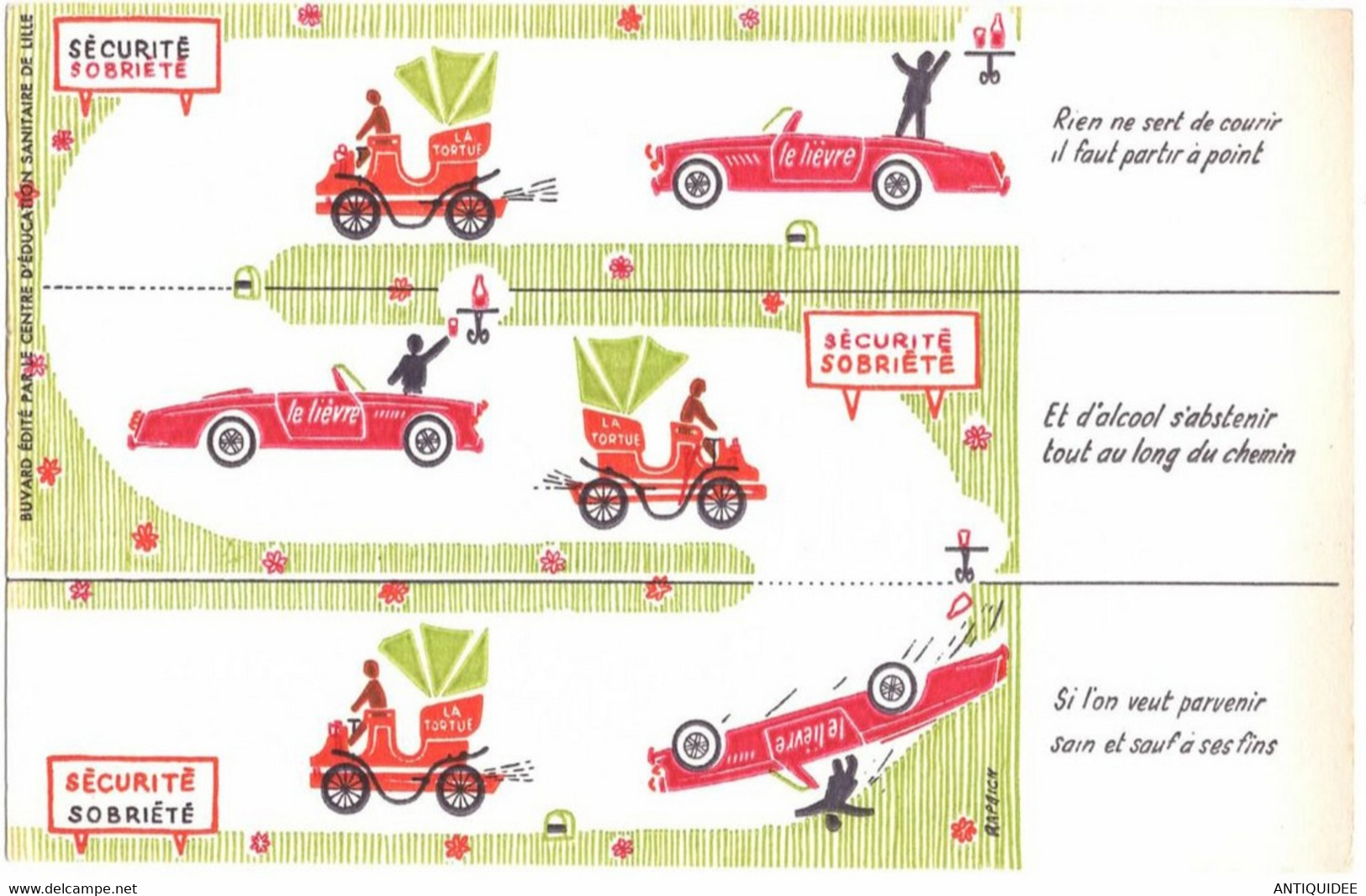 SECURITE SOBRIETE - Véritable Buvard édité Par Le Centre D' Education Sanitaire De LILLE (59) - Illustrateur R. RAPAICH - E