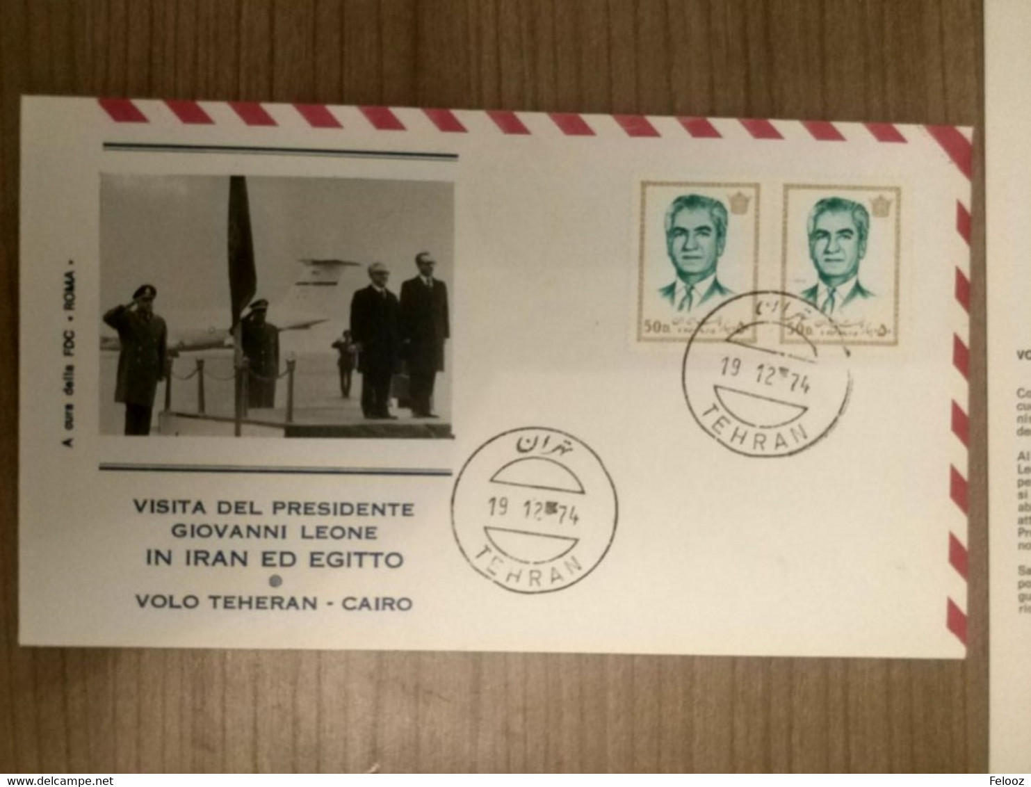 Visit Of Giovanni Leone Italy President From Shah Iran 1974 FDC With Postcard - Iran