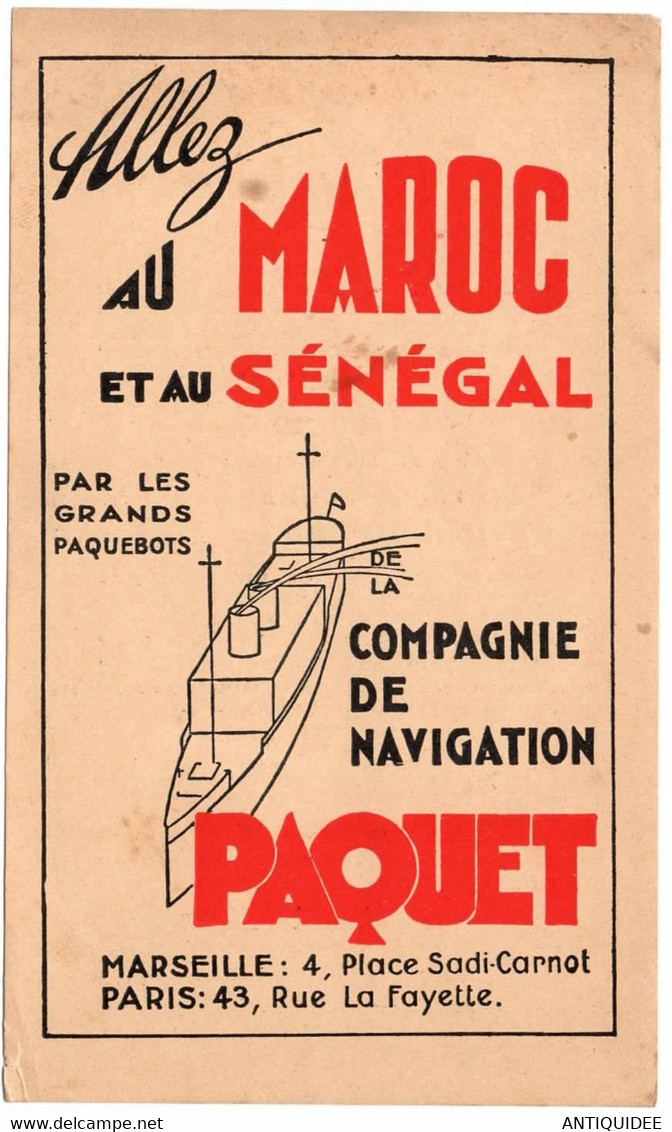 Compagnie De Navigation PAQUET Marseille Paris - Grands Paquebots - MAROC - SENEGAL - - Autres & Non Classés