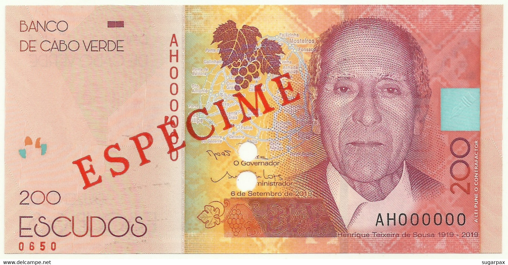 CAPE VERDE - 200 ESCUDOS - SPECIMEN 0650 - 06.09.2019 ( 2021 ) - P NEW - Henrique Teixeira De Sousa - Kaapverdische Eilanden