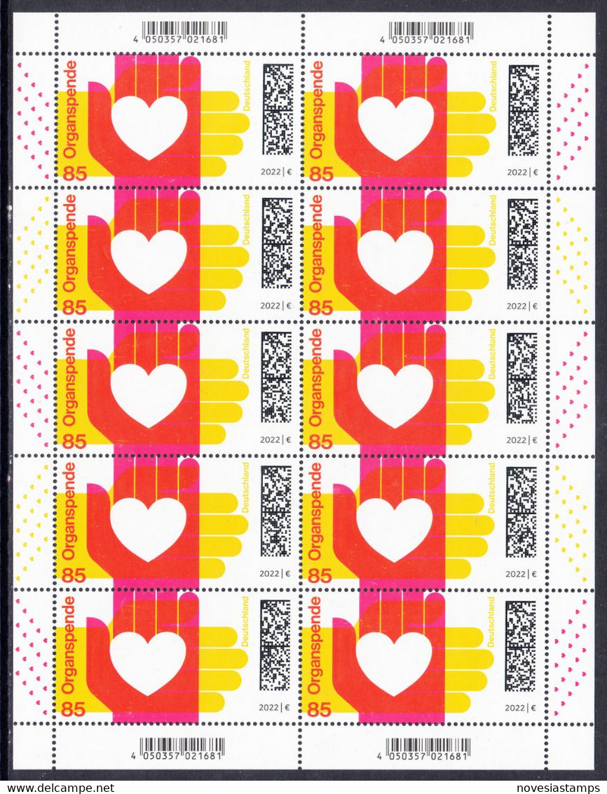 !a! GERMANY 2022 Mi. 3693 MNH SHEET(10) - Organ Donation - 2021-…