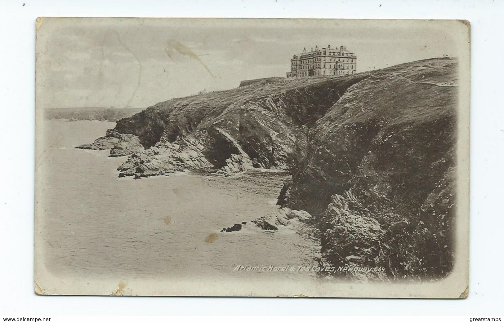 Devon Postcard Newquay Atlantic Hotel And Tea Caves Rp Posted 1917 - Newquay