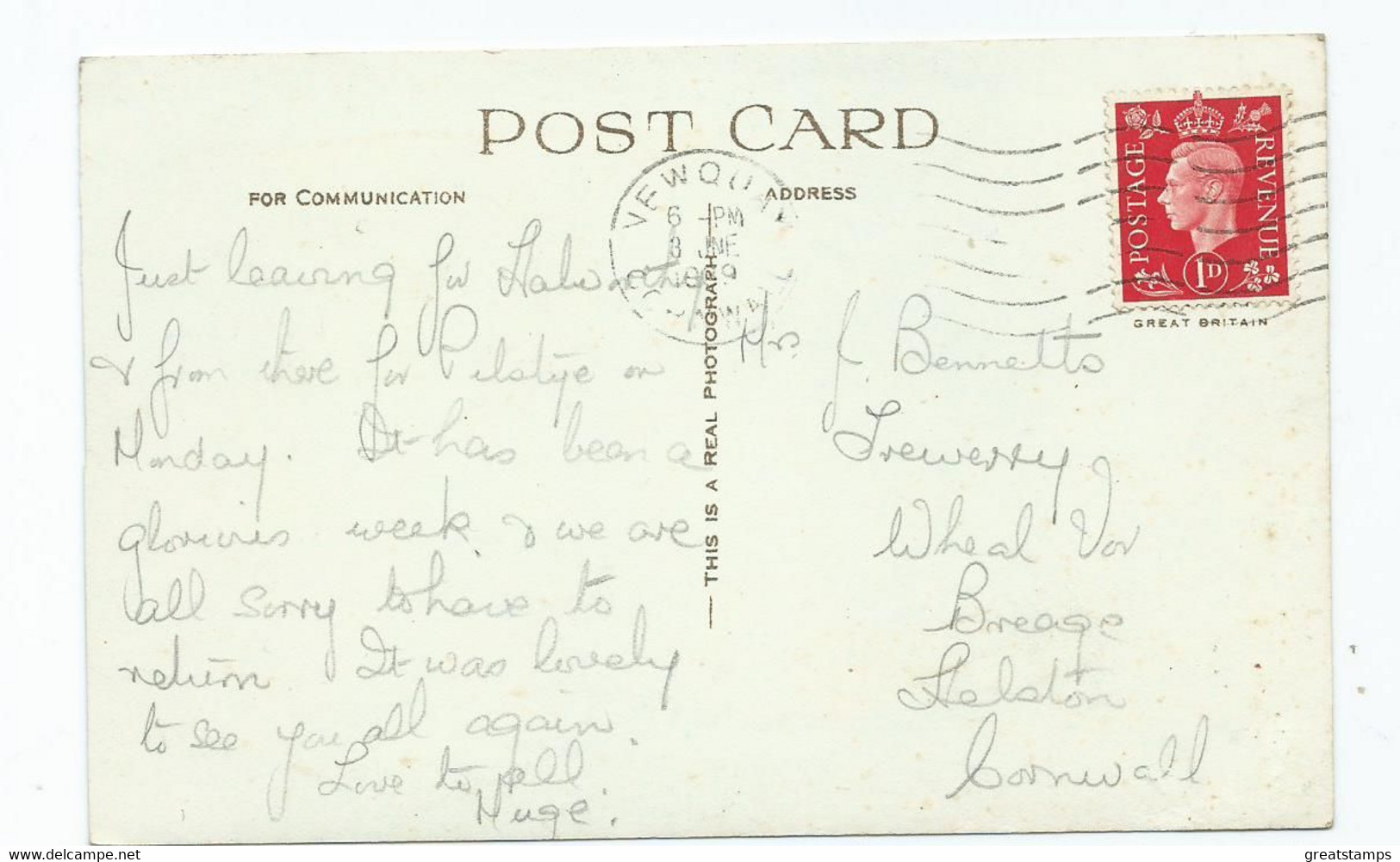 Devon Postcard Newquay  Rp Headland Hotel Posted 1949 Hotel - Newquay