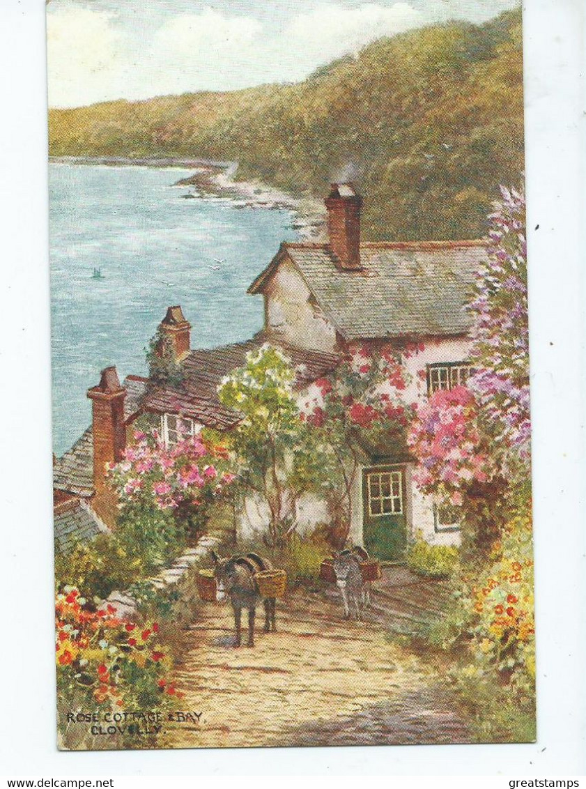 Devon Postcard Clovelley Rose Cottage Bay . Artist Signed W.carruthers  Unused - Clovelly