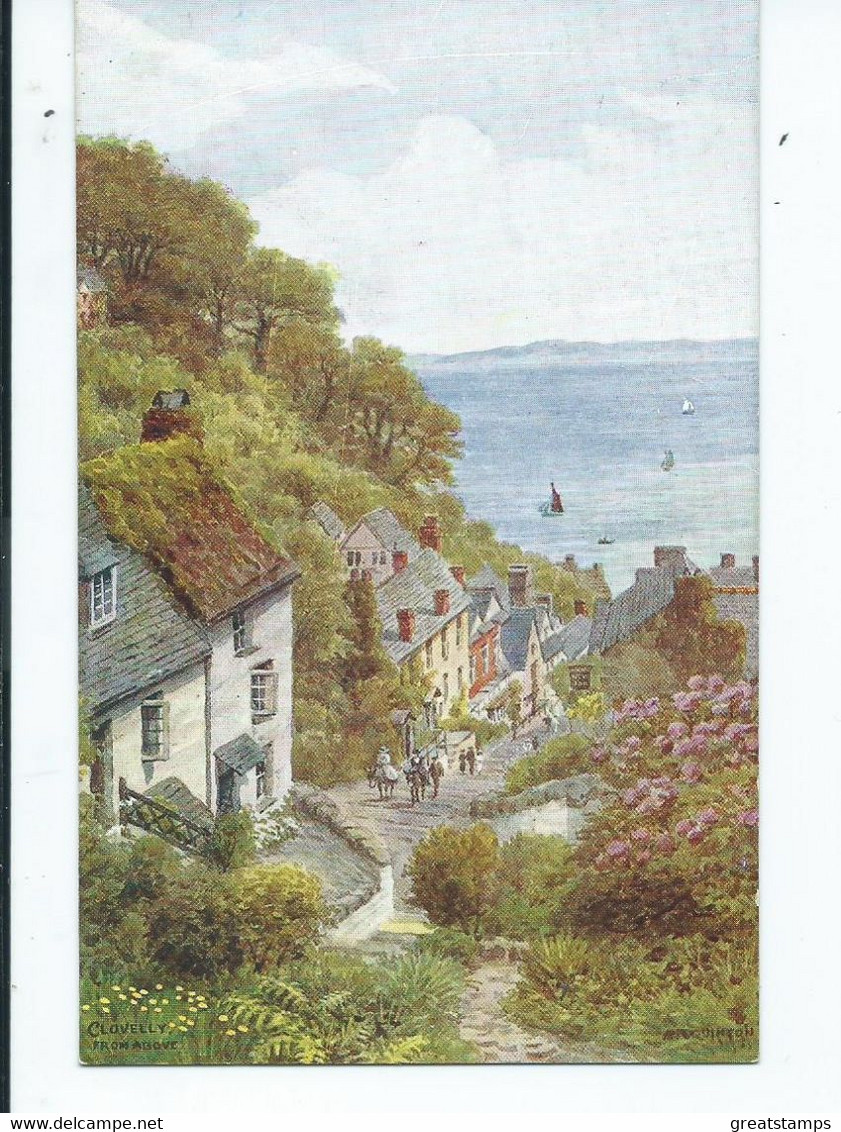 Devon Postcard Clovelley From Above  . Artist Signed A.r.quinton   Unused - Clovelly