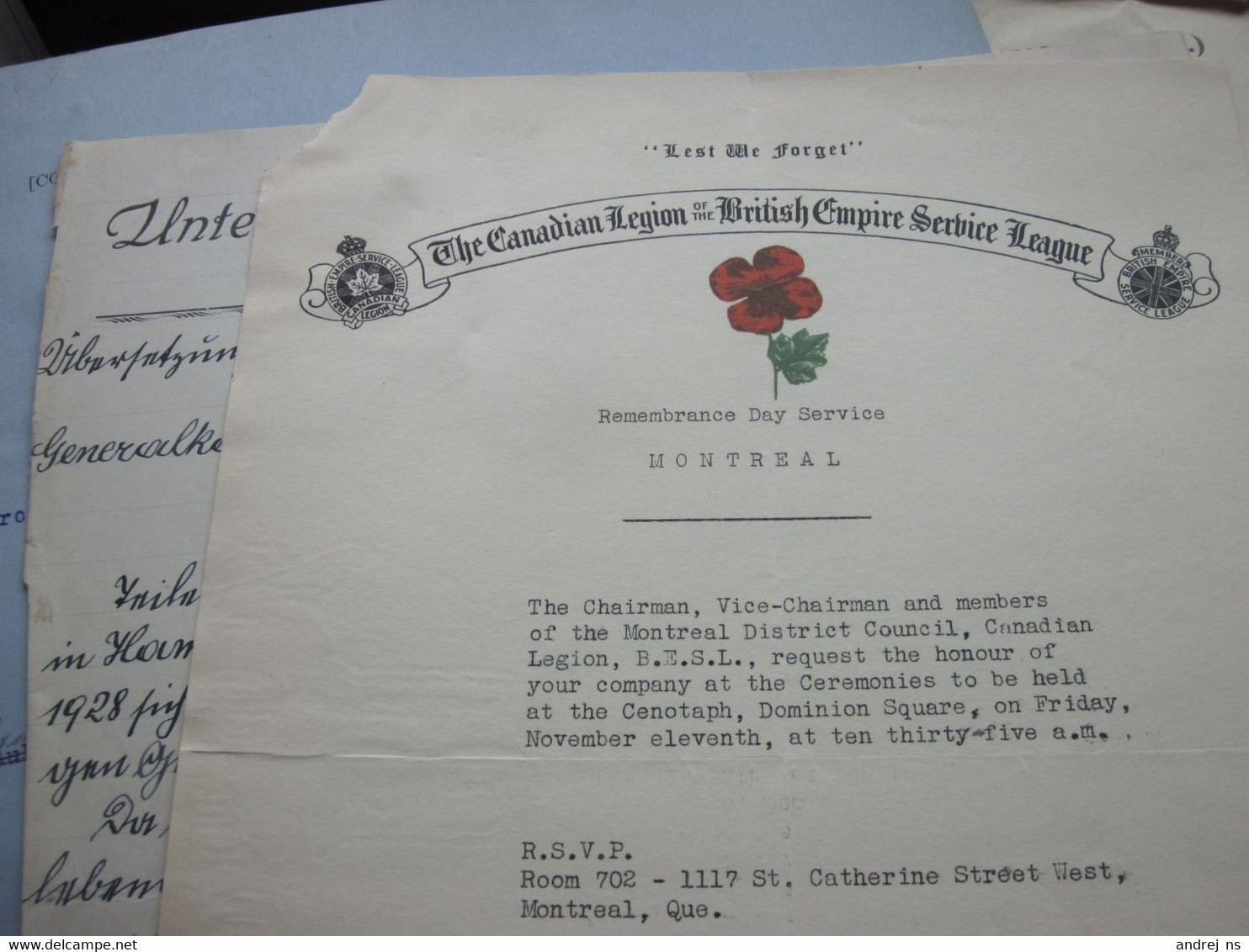 The Canadian Legion Of The British Empire Service League Montreal 1938 - Canada