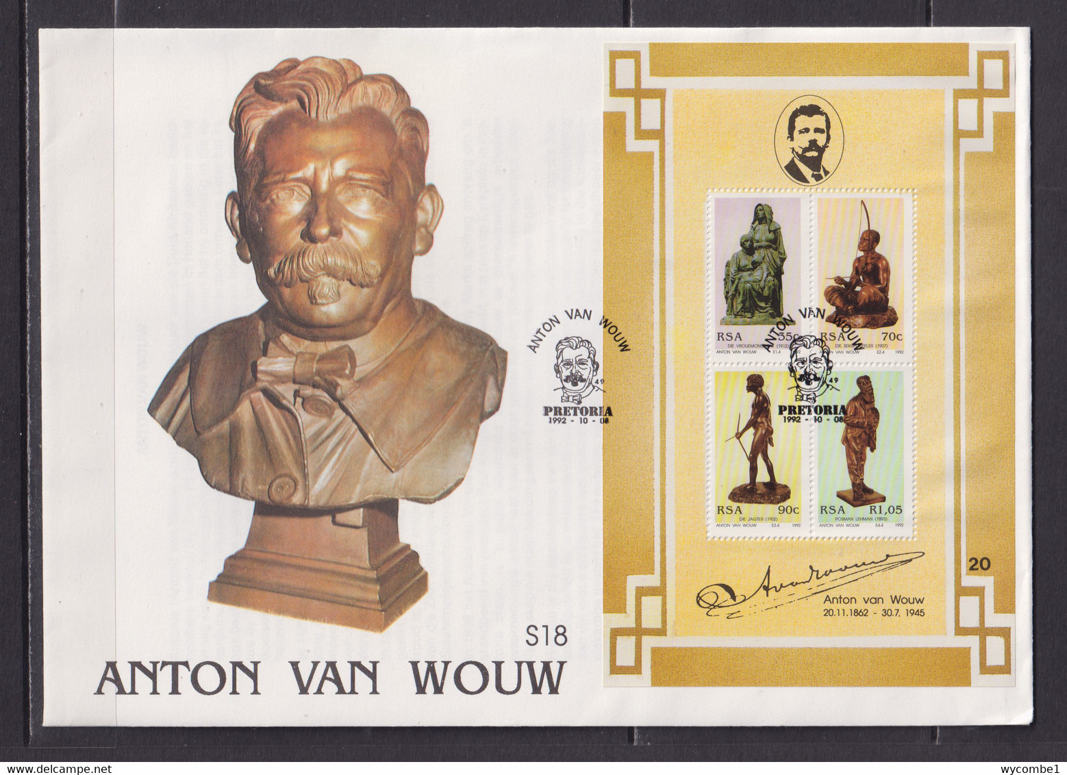 SOUTH AFRICA - 1992 Anton Van Wouw Miniature Sheet Large FDC As Scan - Lettres & Documents