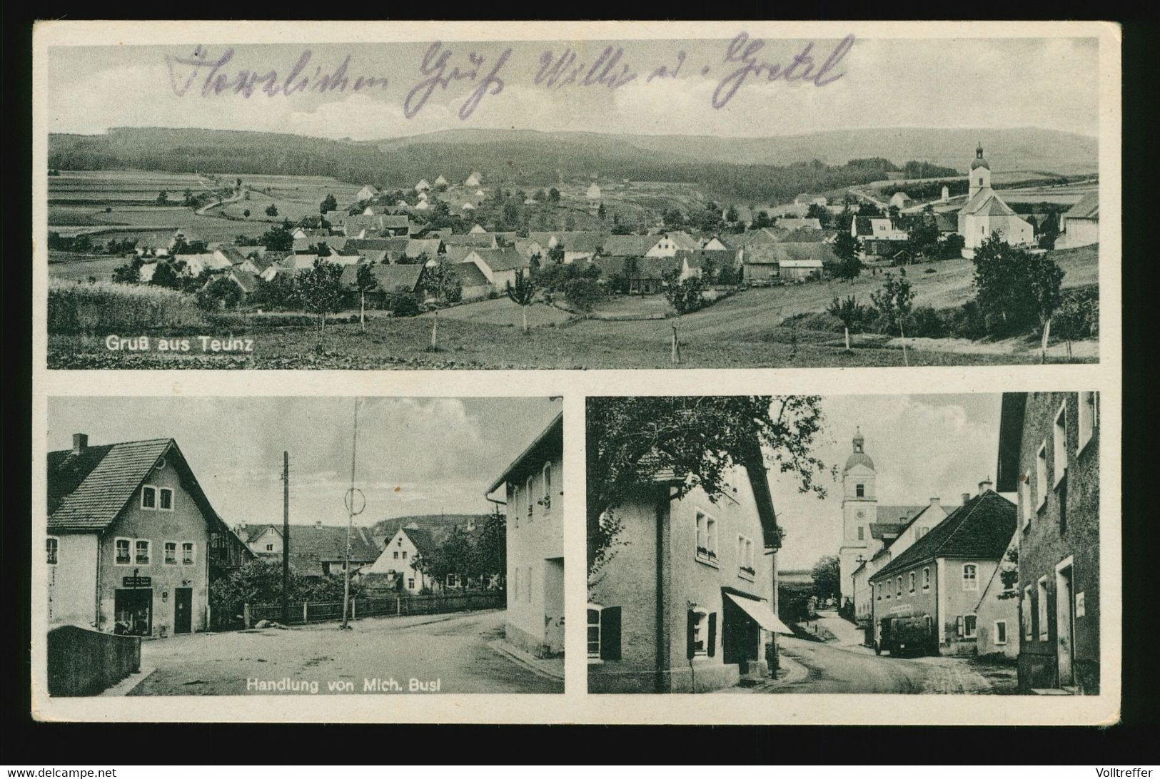 Orig. Foto AK Um 1942, Teunz / Oberviechtach Landkreis Schwandorf, Kolonialwaren - Handlung Michael Busl, Ortspartie - Schwandorf