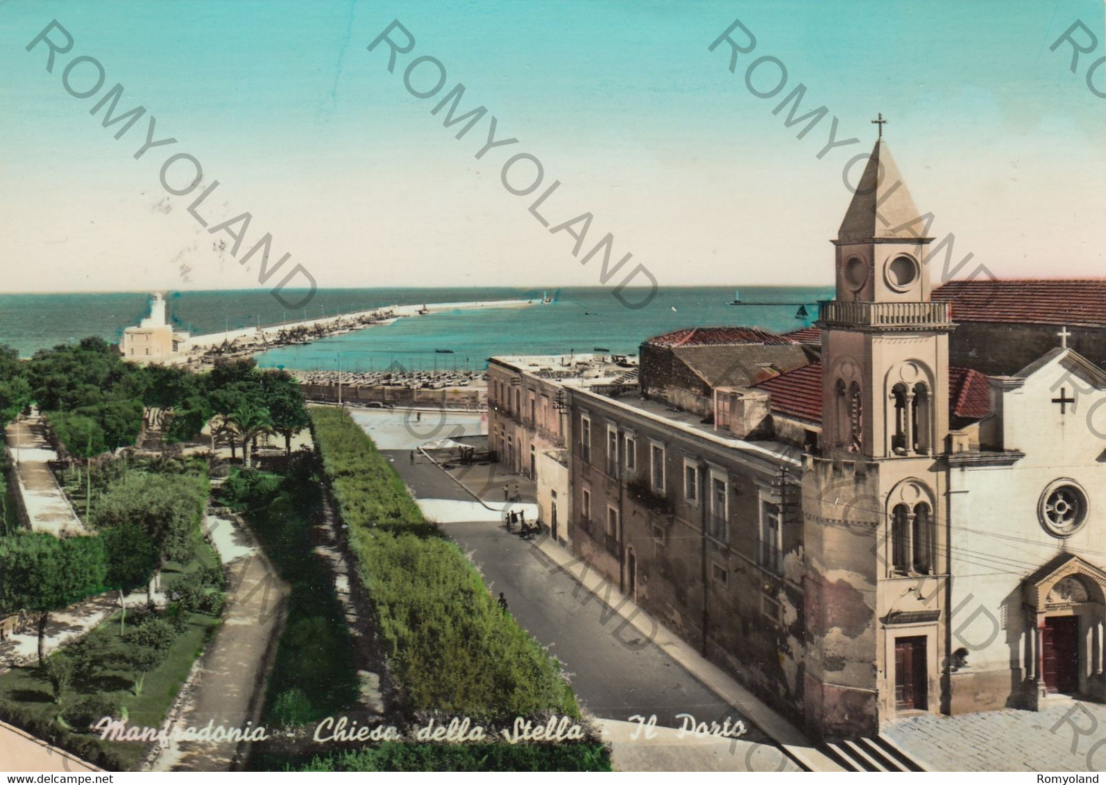 CARTOLINA  MANFREDONIA,FOGGIA,PUGLIA,CHIESA DELLA STELLA -IL PORTO,MARE,SOLE,ESTATE,BARCHE,VACANZA,VIAGGIATA 1962 - Manfredonia