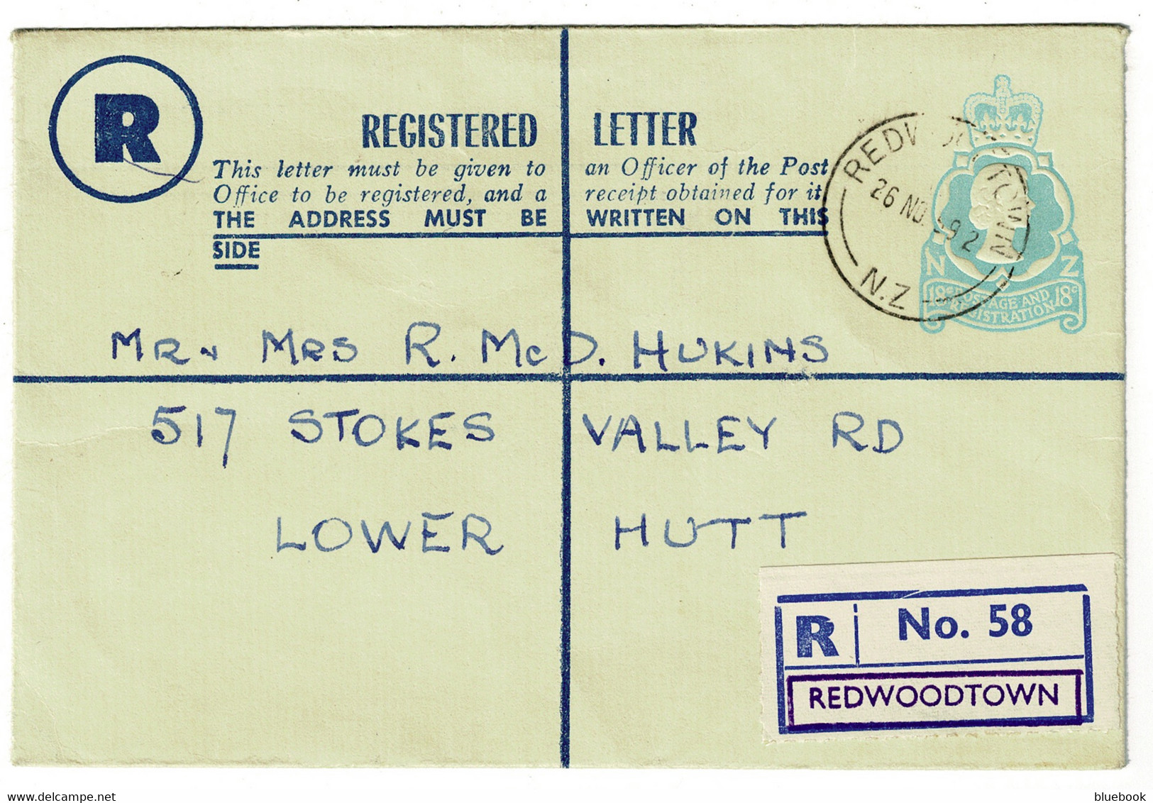 Ref 1546 - 1959 New Zealand Postal Stationery Registered Cover Redwoodtown To Stokes Valley - Postmark Query - Cartas & Documentos