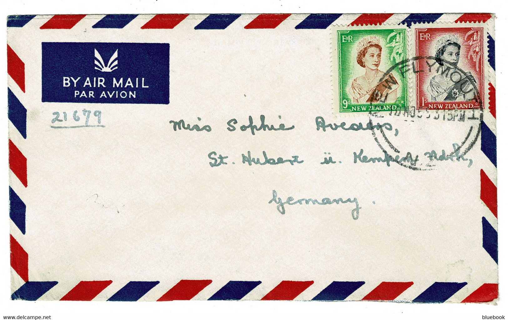 Ref 1546 - 1955 New Zealand Airmail Cover - New Plymouth 1s/9d Rate To Germany - Brieven En Documenten