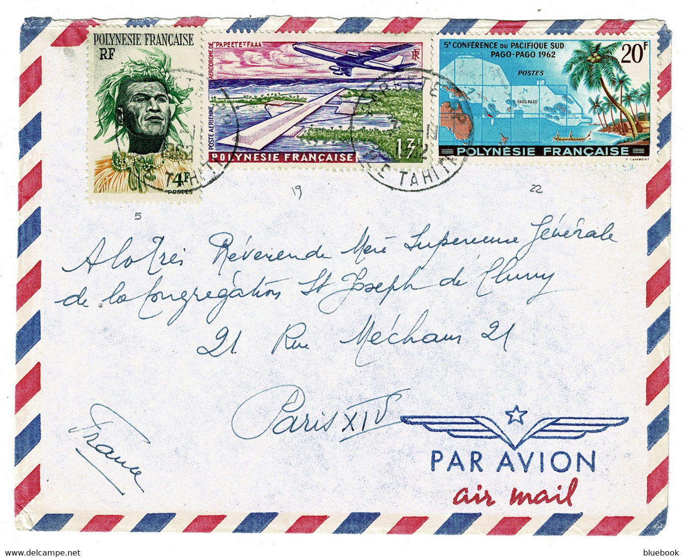 Ref 1546 - 1962 Airmail Cover Tahiti French Polynesia 37f To Paris France - Stamps Cat £20 - Tahití