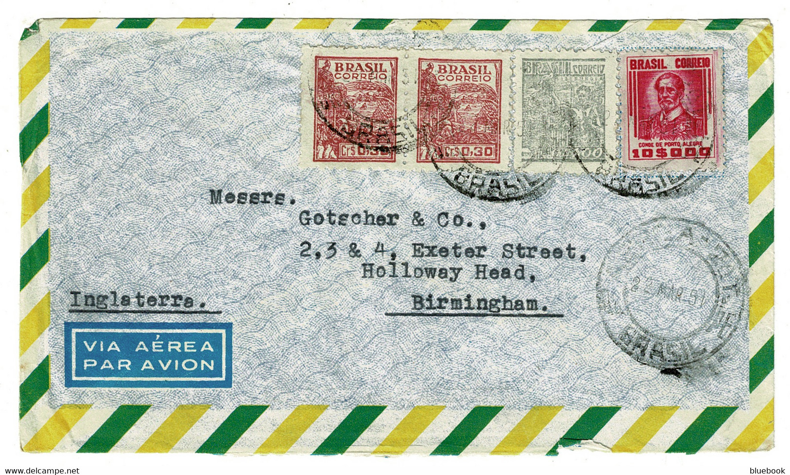 Ref 1548 - 1951 Airmail Cover - Brasil Mixed Franking To Birmingham UK - Covers & Documents