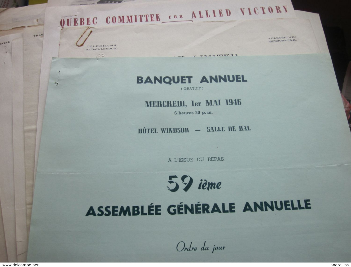 Banquet Annuel Hotel Windsor 59 Assemblee Generale Annuelle Montreal - Kanada