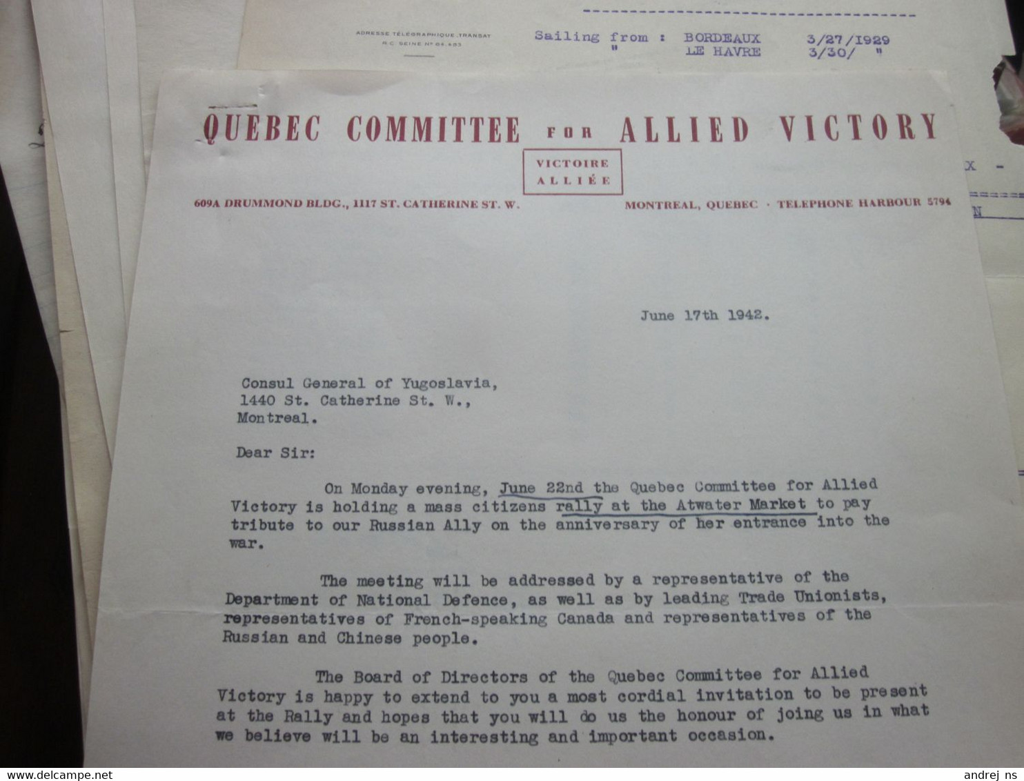 Quebec Committee For Allied Victory Montreal Quebec 1942 - Canada