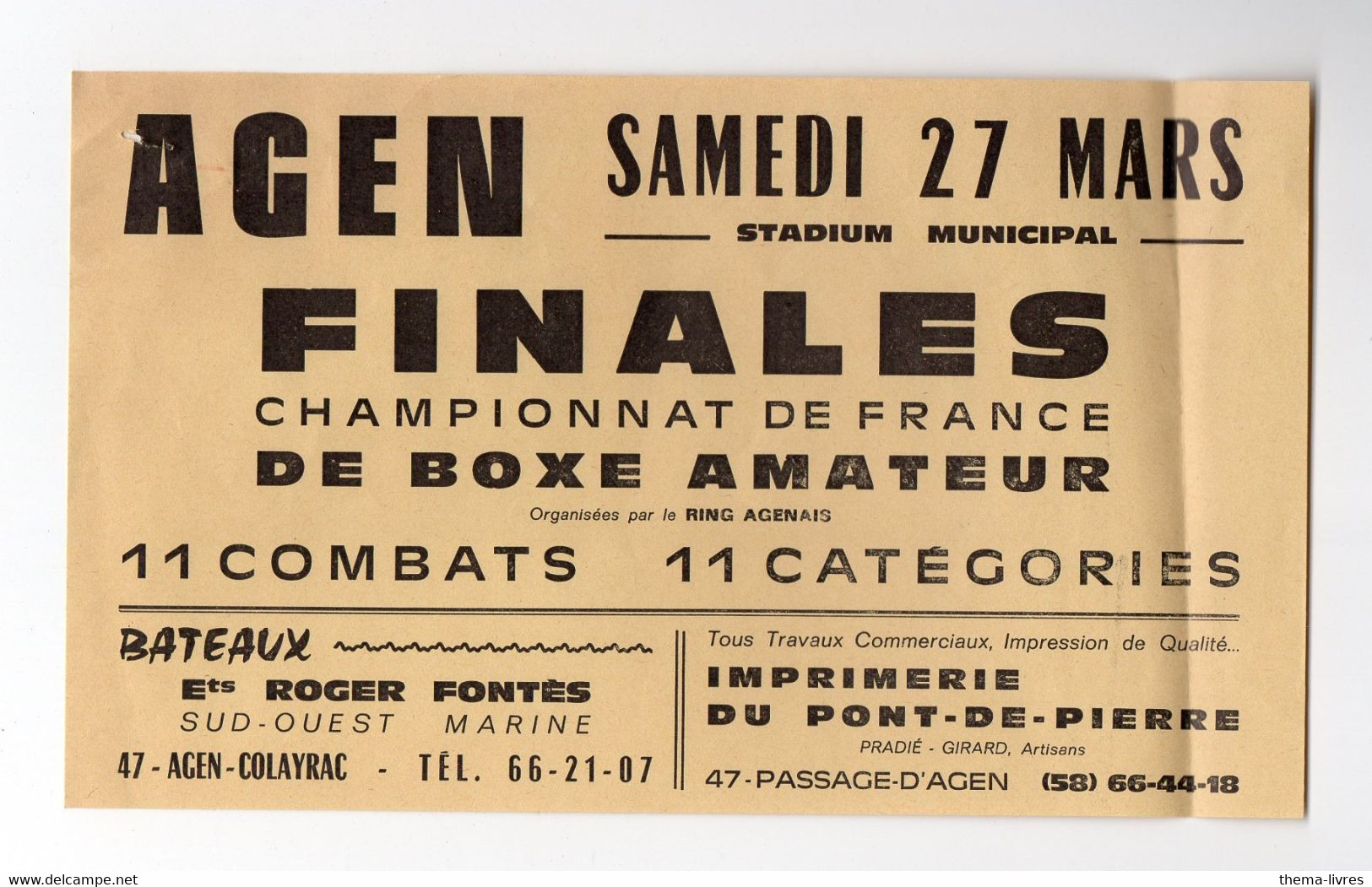 Agen (47 Lot Et Garonne) Finales Championnat De France De BOXE AMATEUR...le 27 Mars.. (PPP37329) - Sonstige & Ohne Zuordnung