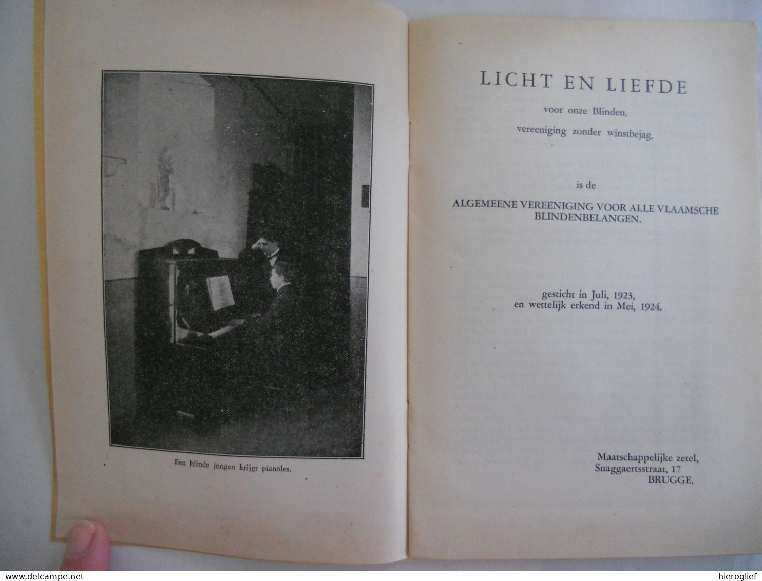 VOOR DE VLAAMSCHE BLINDEN - LICHT EN LIEFDE Brugge Snaggaertstraat 1930 Uitgave Excelsior / Spermalie - Antiguos