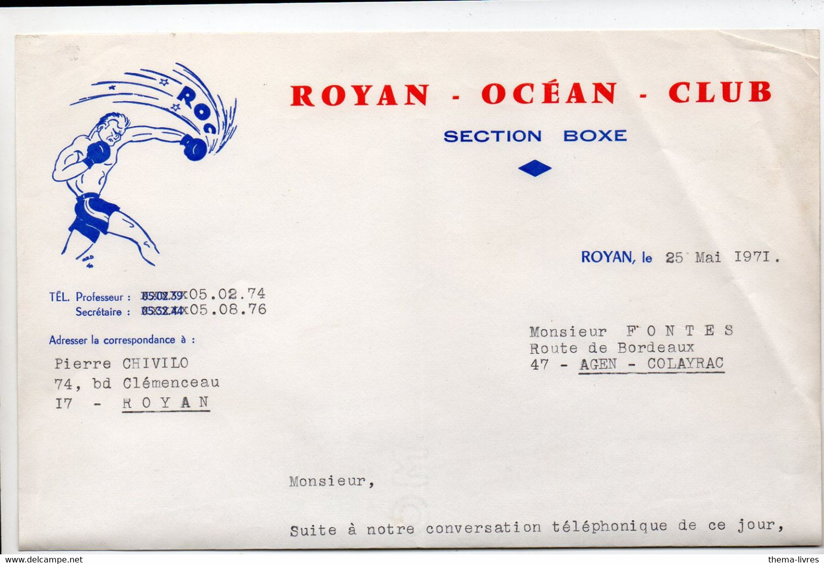 Royan  (17 Charente Maritime ) Llettre à Entête ROYAN  OCEAN CLUB 1971  (PPP37333) - Sonstige & Ohne Zuordnung