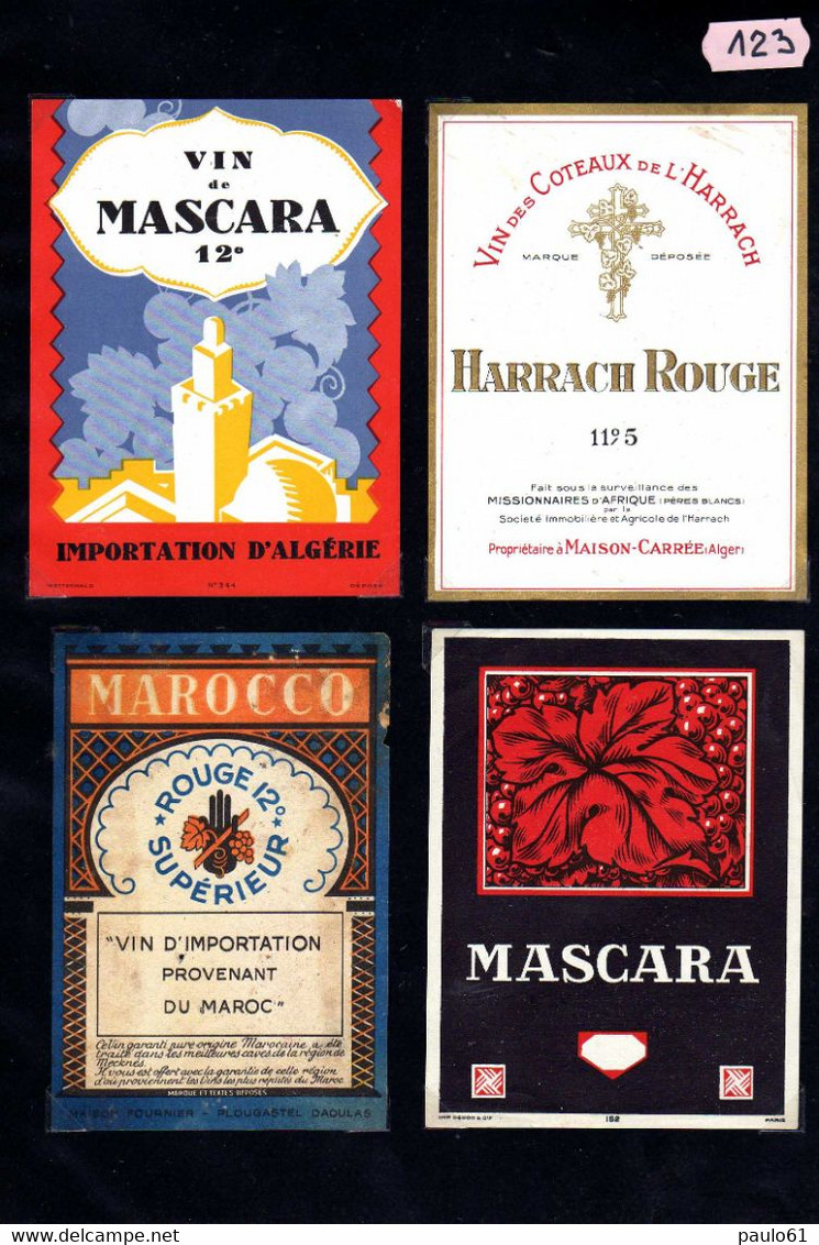 Lot De 4 Etiquettes De Vin Ancienne  Du Maghreb (Maroc, Algerie ,Tunisie ) Lot 123 - Collections, Lots & Séries