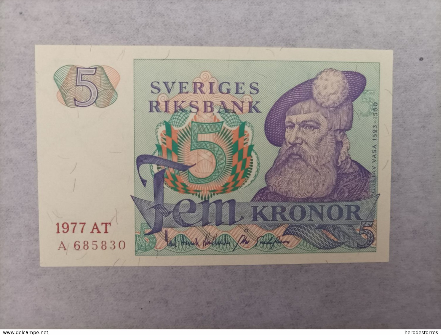 Billete De Suecia De 5 Kronor, Año 1977 Serie A, UNC - Svezia