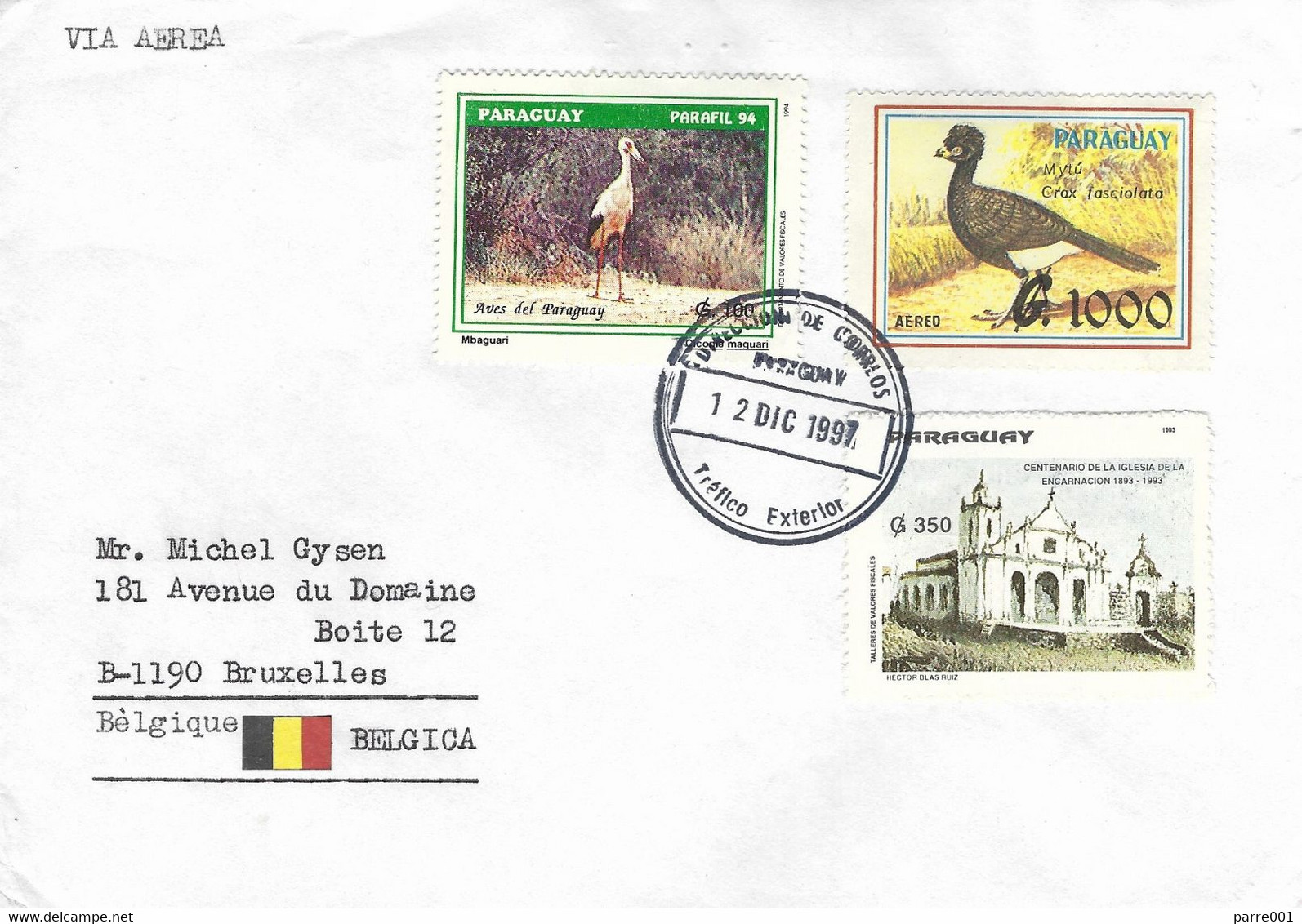 Paraguay 1997 Asuncion Maguari Stork Ciconia Maguari Bare-faced Curassow Crax Fasciolata Church Cover - Cigognes & échassiers