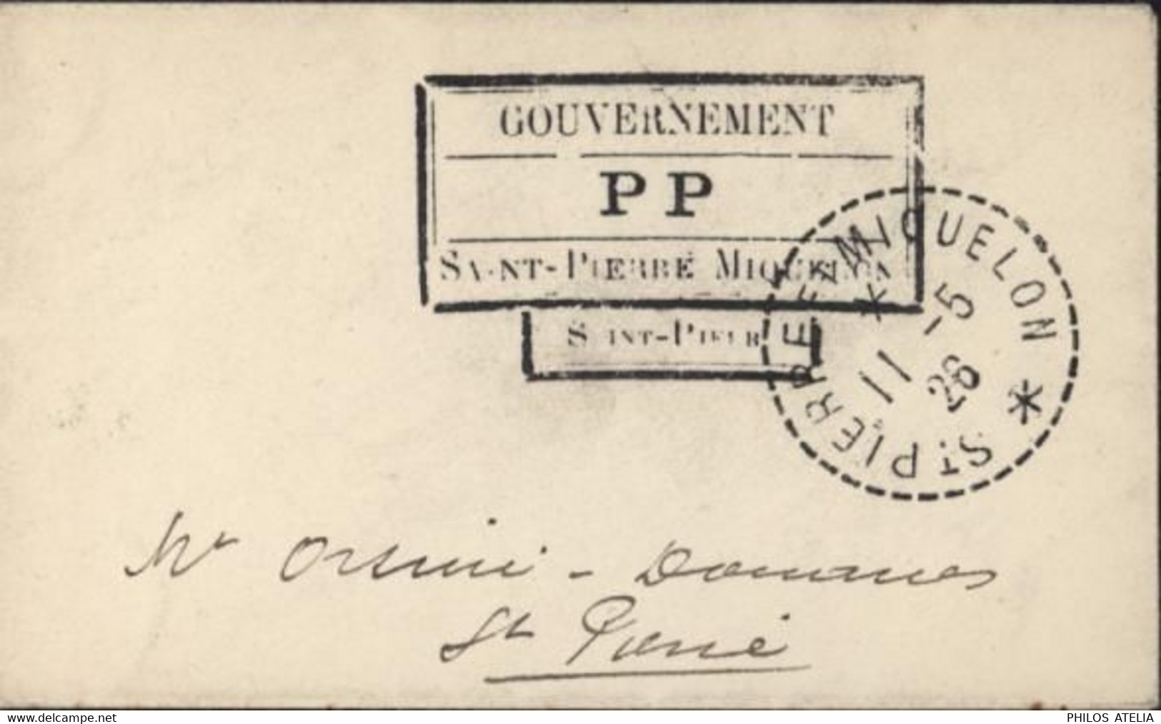 Cachet Gouvernement PP Saint Pierre Et Miquelon Saint Pierre CAD Perlé St Pierre & Miquelon 11 5 1926 - Briefe U. Dokumente