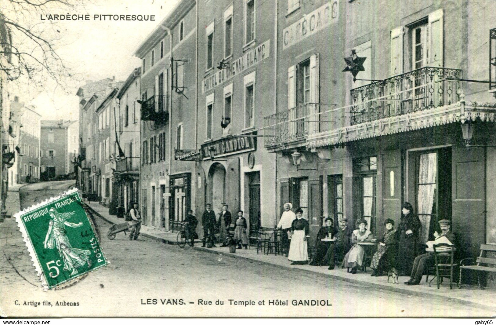 CPA.07.ARDECHE.LES VANS.RUE DU TEMPLE ET HOTEL GANDIOL.ARTIGE. - Les Vans