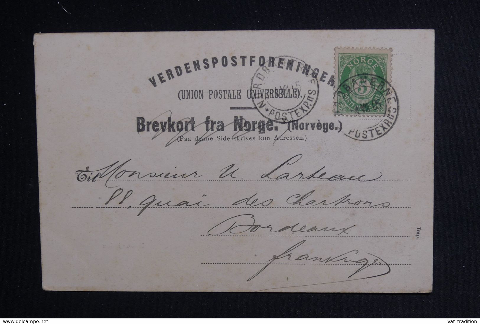 NORVÈGE - Oblitération " Nordbanernes Postexp 1905 " Sur Carte Postale De Trondhjem Pour La France - L 123139 - Briefe U. Dokumente