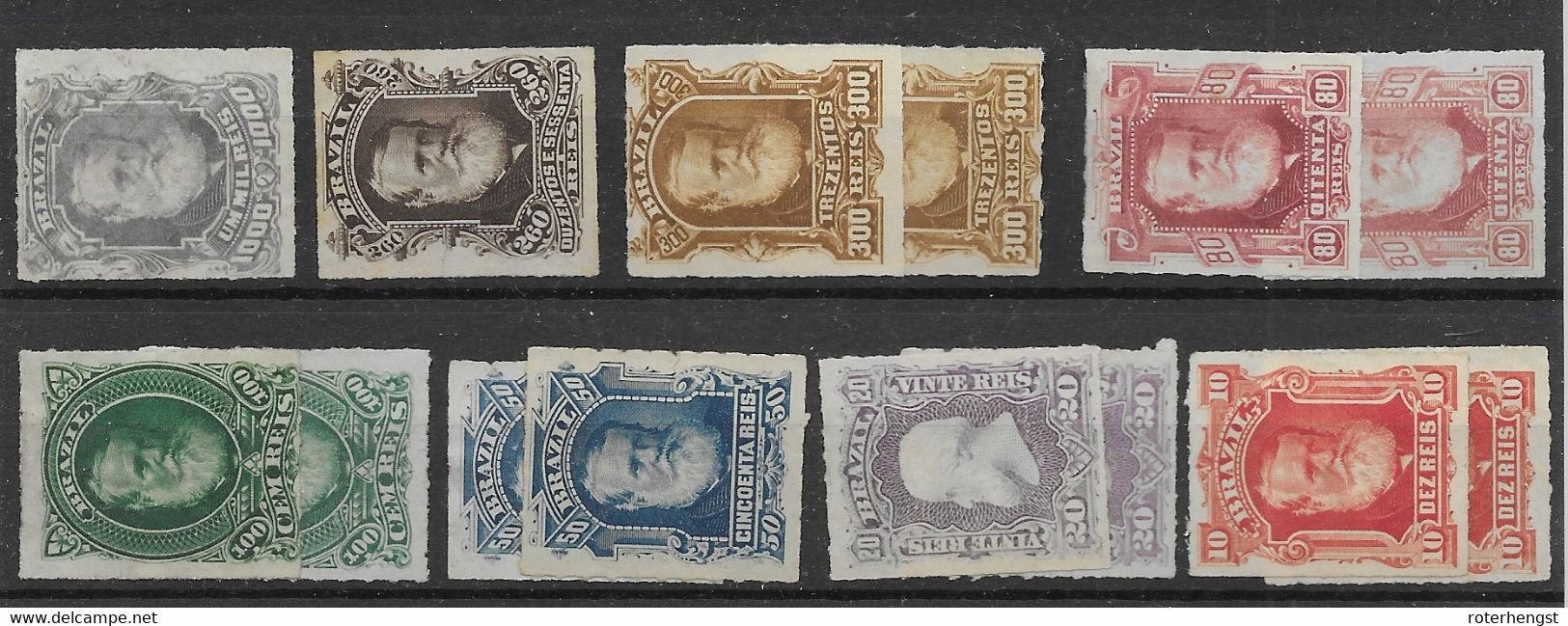 Brazil 1877-78 With Colour Shades (uncounted) Complete Set Without 700R And All Mint No Gum  (1150 Euros) - Ongebruikt