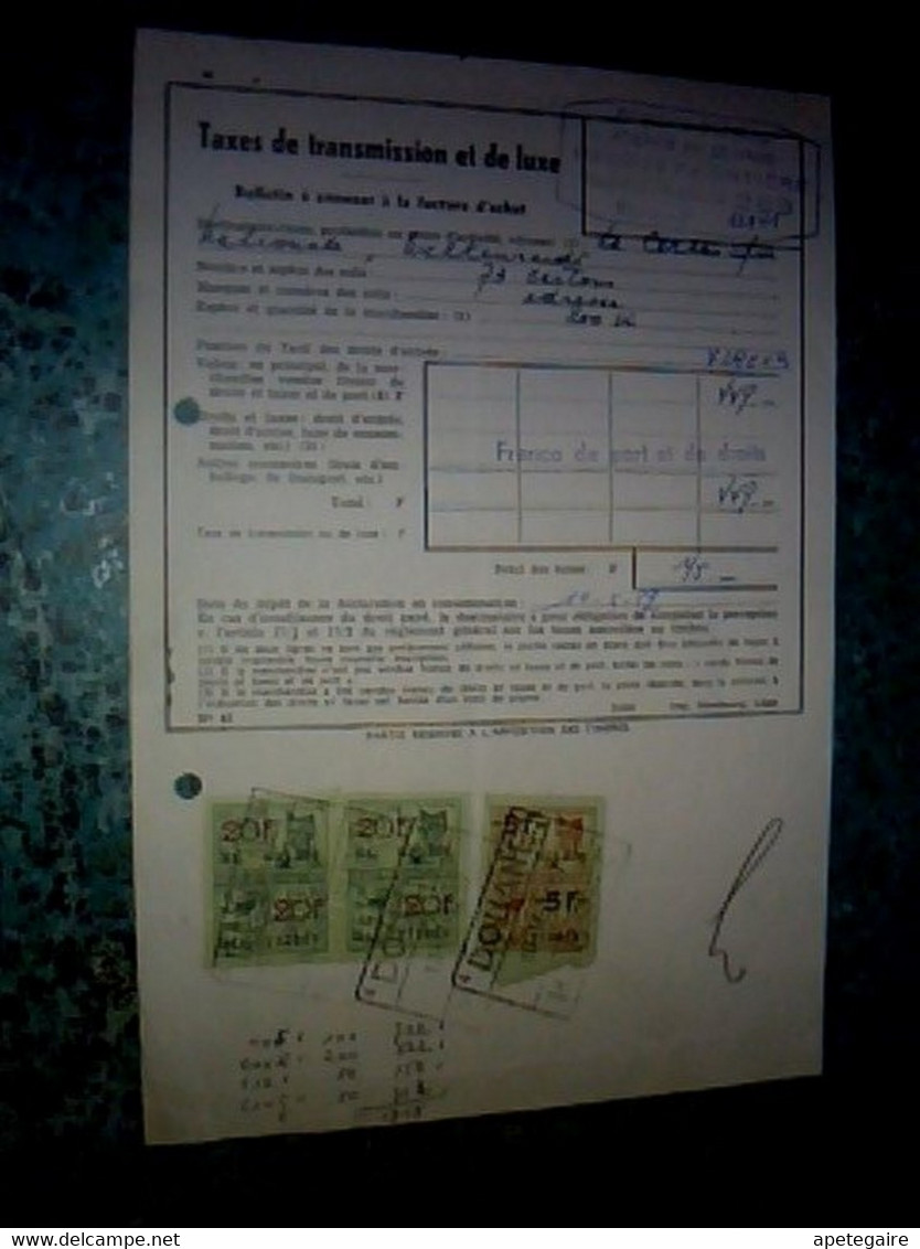 Belgique Vieux Papier Avec Fiscaux Taxe De Transmission Et De Luxe Ausset Frontière Date 10/5/17 - Documentos