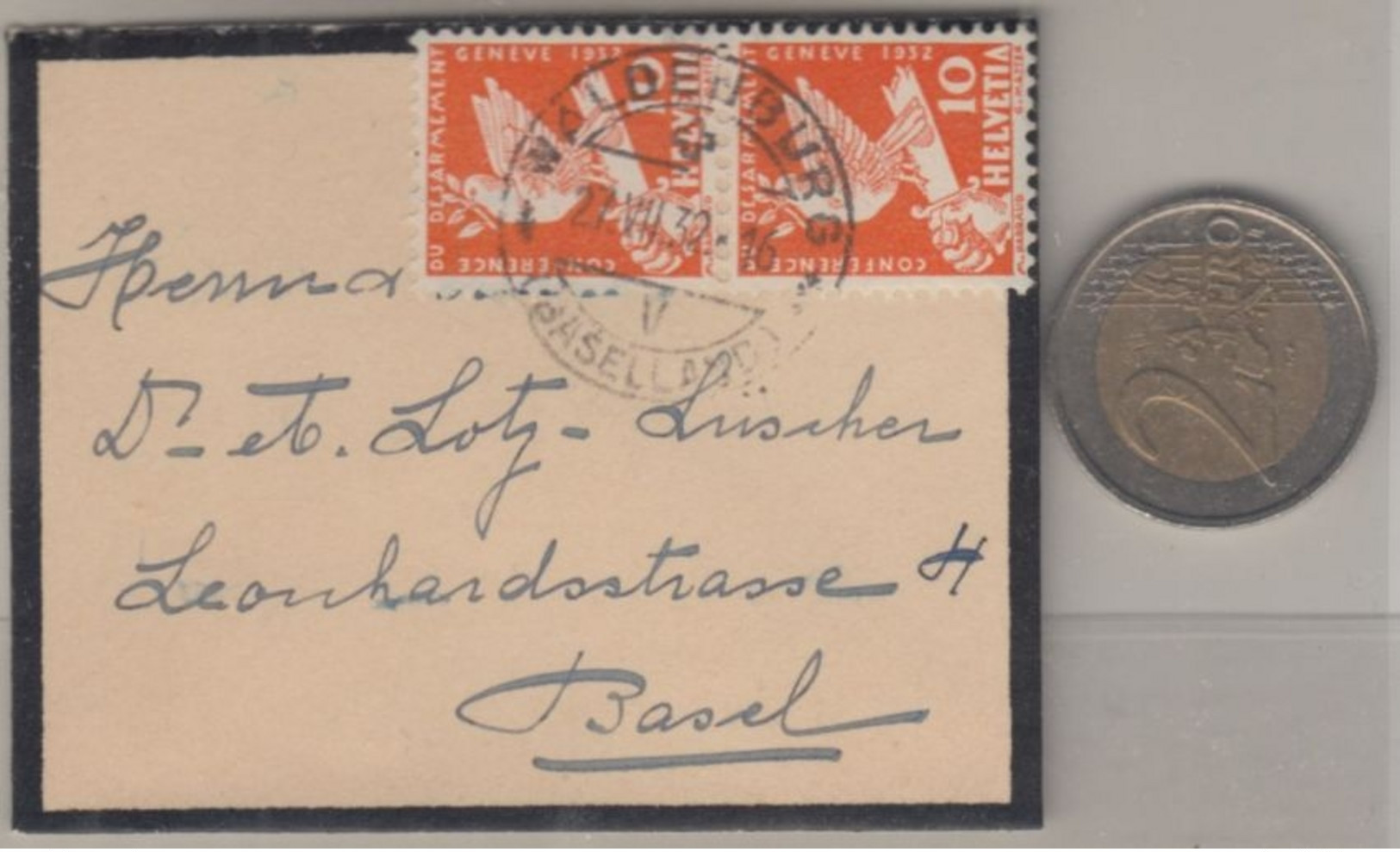 Schweiz - 2x10 Rp Abrüstungskonferenz Mini-Trauerbriefchen Waldenburg Basel 1932 - Andere & Zonder Classificatie