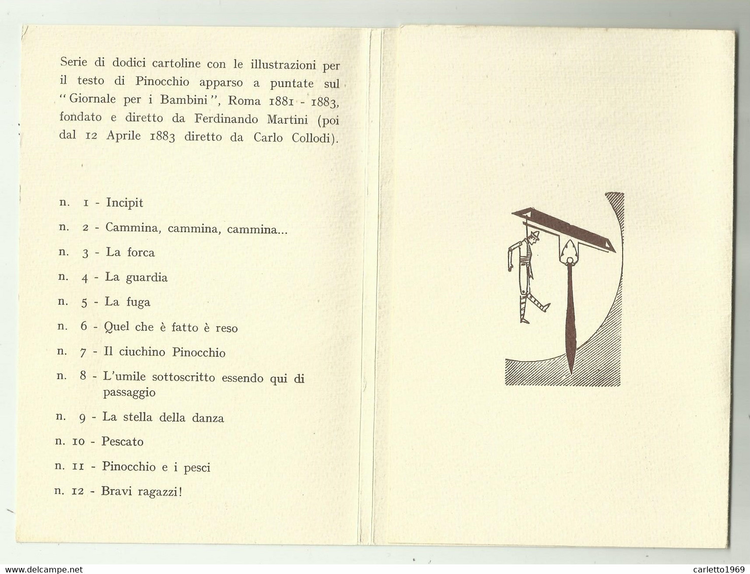 LIBRETTO DODICI CARTOLINE  PINOCCHIO CENTENARIO 1881-1983 LIBRERIA EDITRICE SALIMBENI - Autres & Non Classés