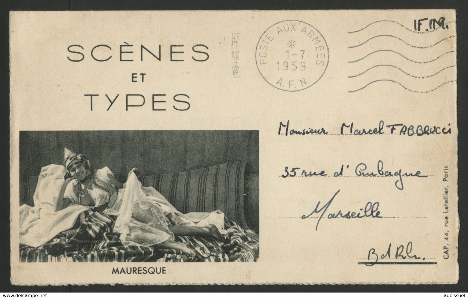 Carte-Lettre Scènes Et Types Mauresque Obl. Poste Aux Armées 1/7/59 Datée Près D'Aïn Sefra. - War Of Algeria