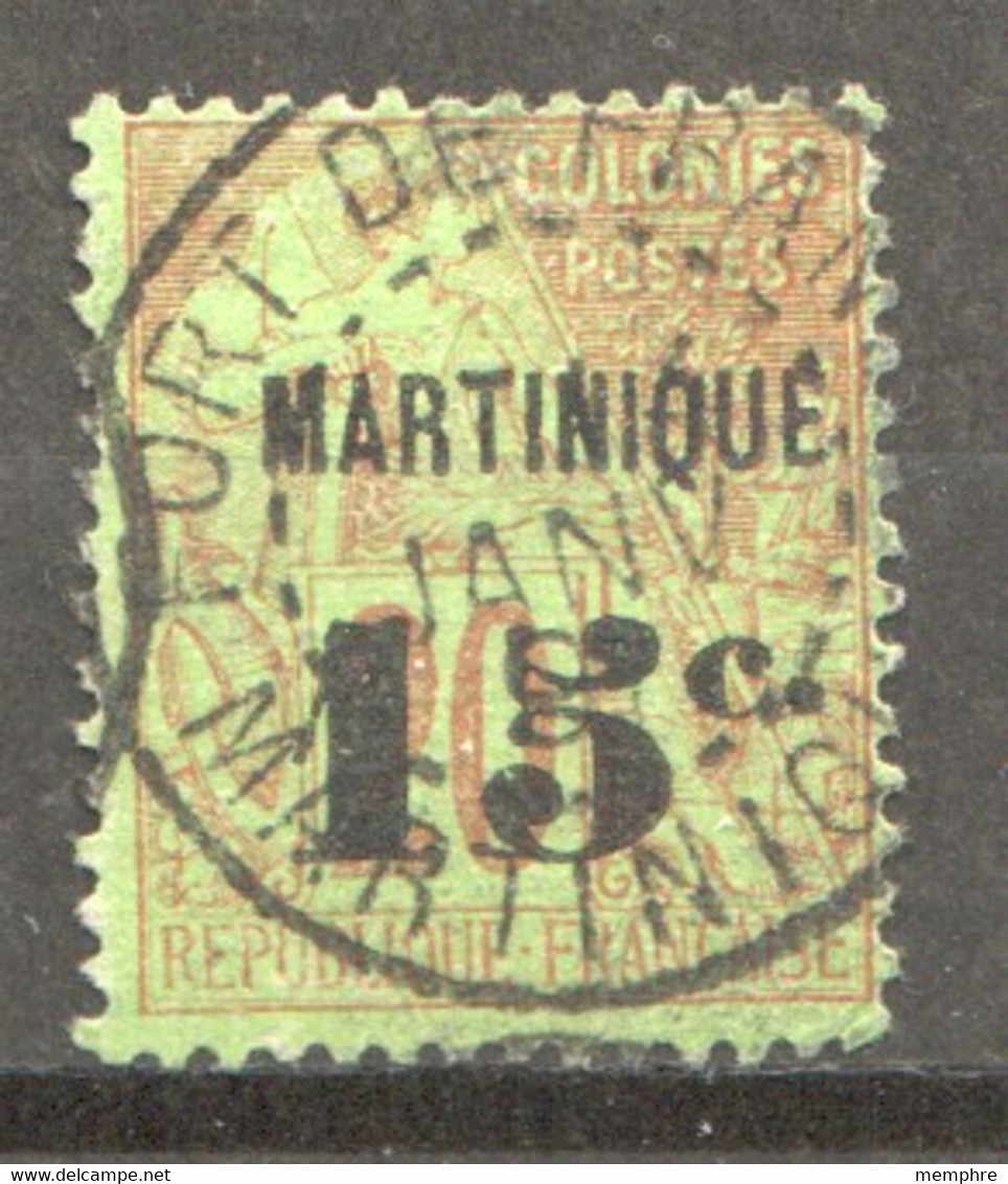 Alphée Dubois20 C. Surchargé «MARTINIQUE / 15 C.» Yv 11  Superbe Oblitération «Port De France» - Used Stamps