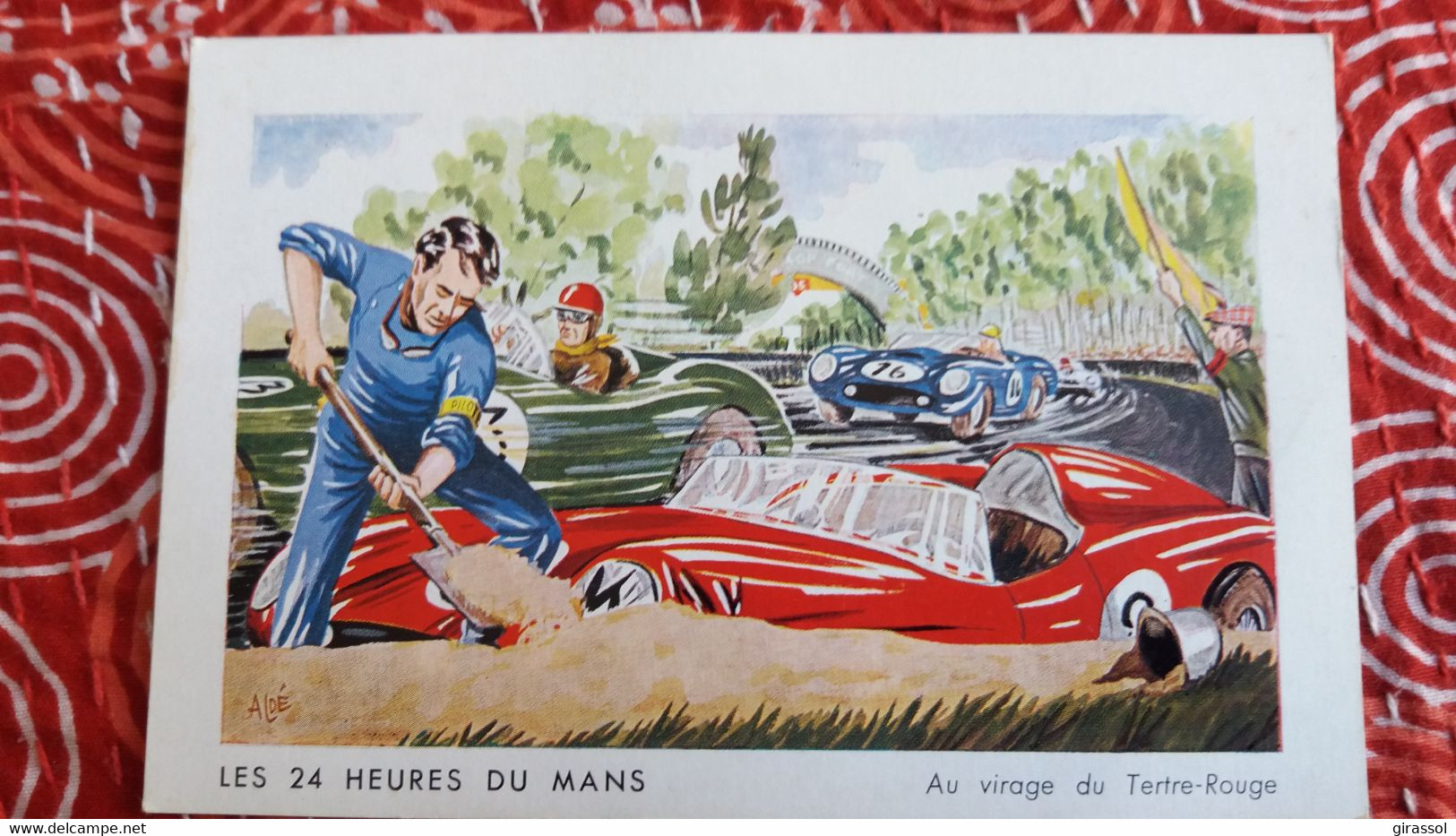 CPSM SPORT AUTOMOBILE 24 H DU MANS  AU VIRAGE DU TERTRE ROUGE  IMPRIMEE MUTUELLES DU MANS DESSIN ALDE 1970 SOUVENIR - Le Mans