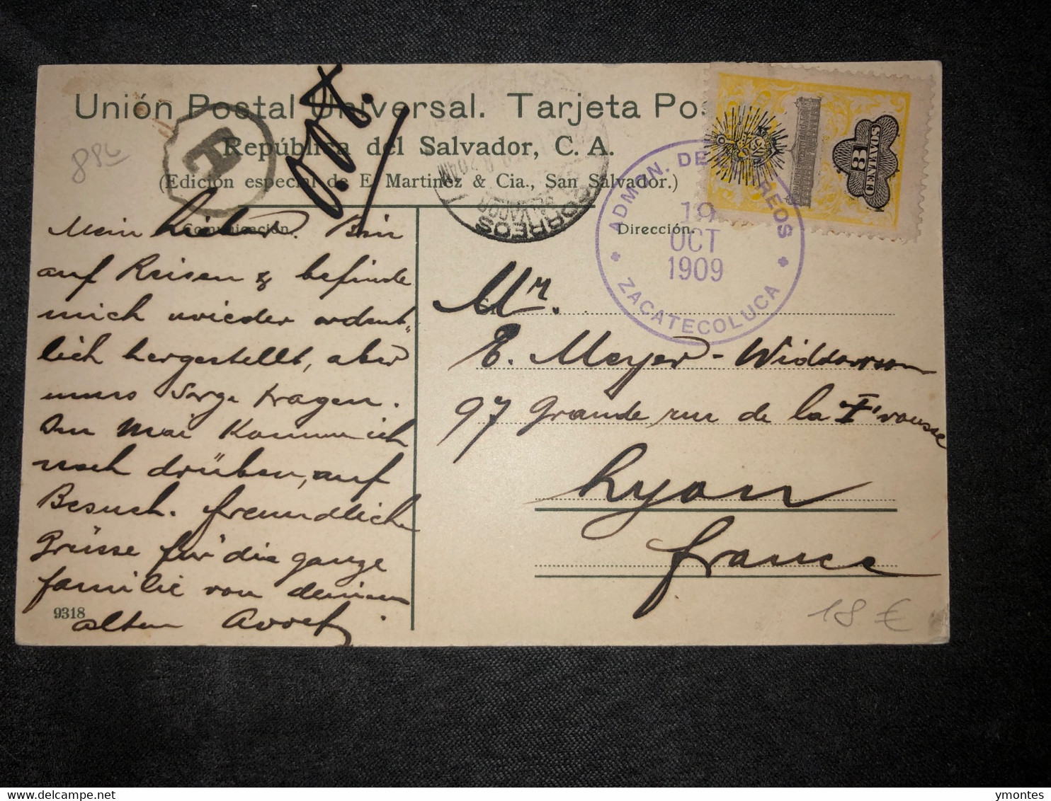 Postcard View Jaltepeque 1909 With Markings T 0.08 Cents - El Salvador