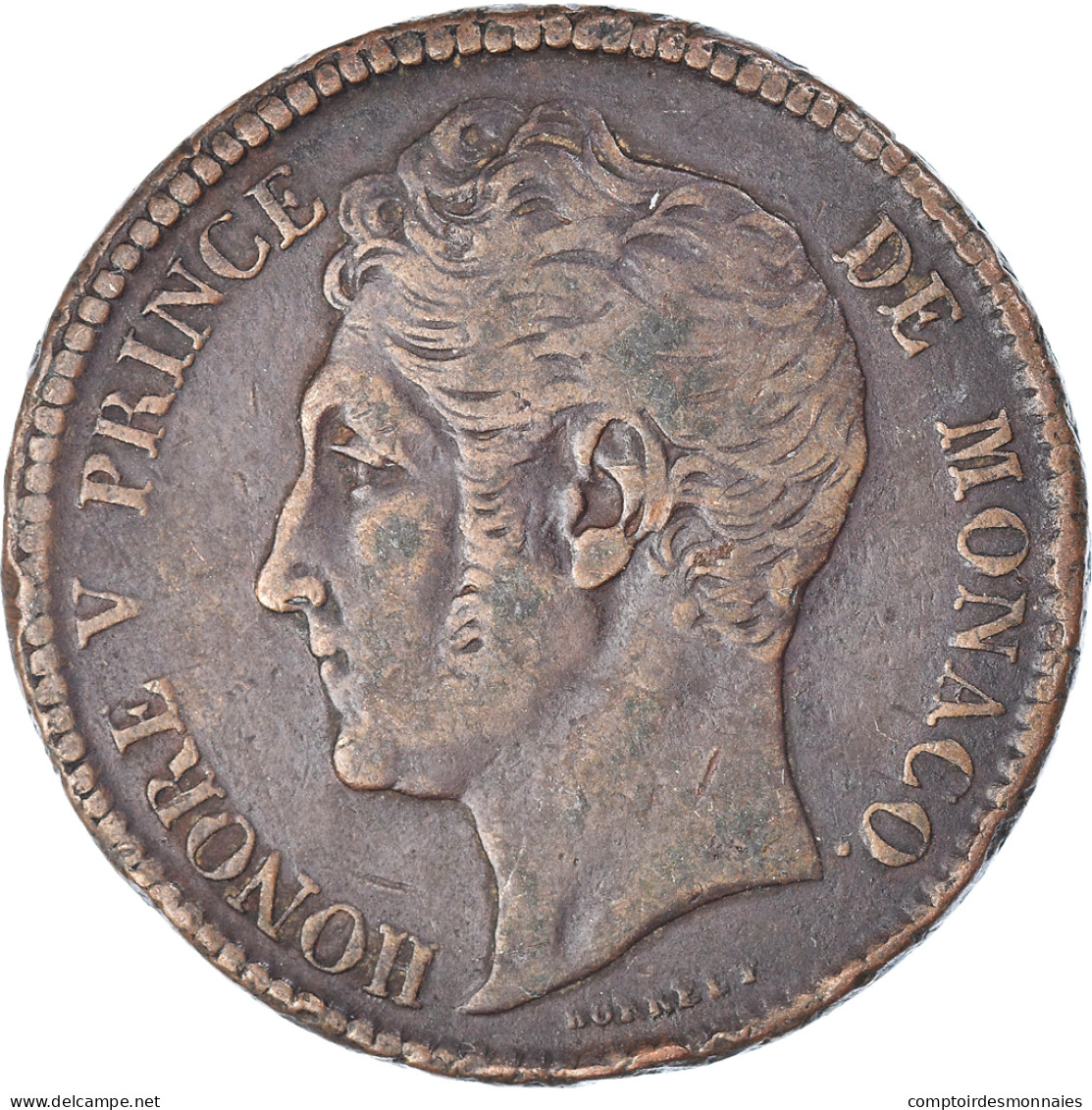 Monnaie, Monaco, Honore V, 5 Centimes, Cinq, 1837, Monaco, TTB, Cuivre - Charles III.