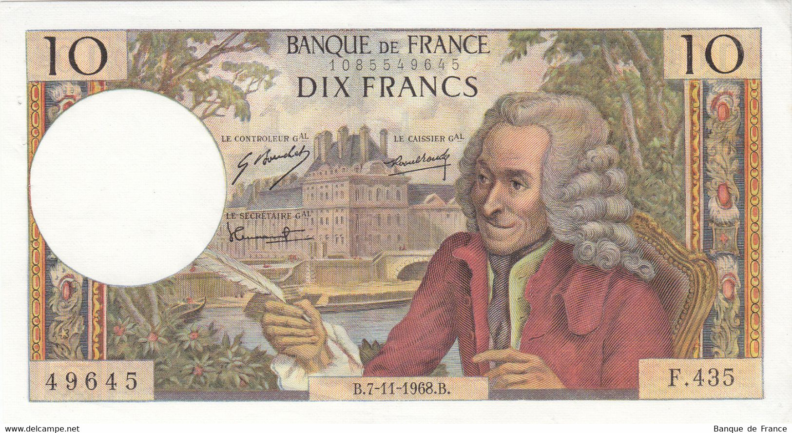 Billet 10 F Voltaire Du 7-11-1968 FAY 62.35 Alph. F.435 SPL Sans épinglage - 10 F 1963-1973 ''Voltaire''