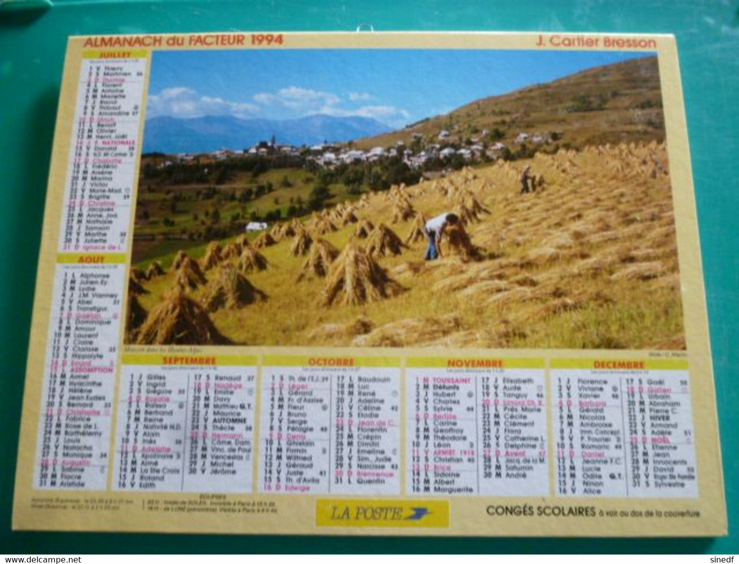 Calendrier 1994 Cartier Bresson Labours Attelage Boeufs Ain Moisson Alpes  Almanach Facteur PTT POSTE Département Sarthe - Grand Format : 1991-00